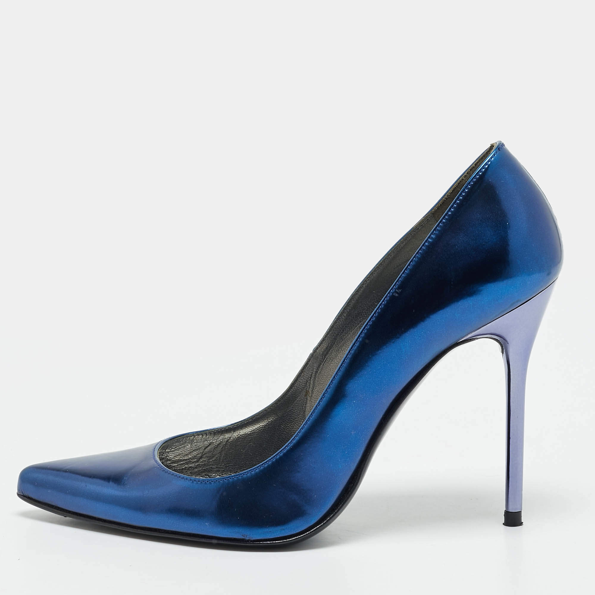 Pre Owned Stuart Weitzman Size 36 Blue Patent Leather Pointed Toe Pumps