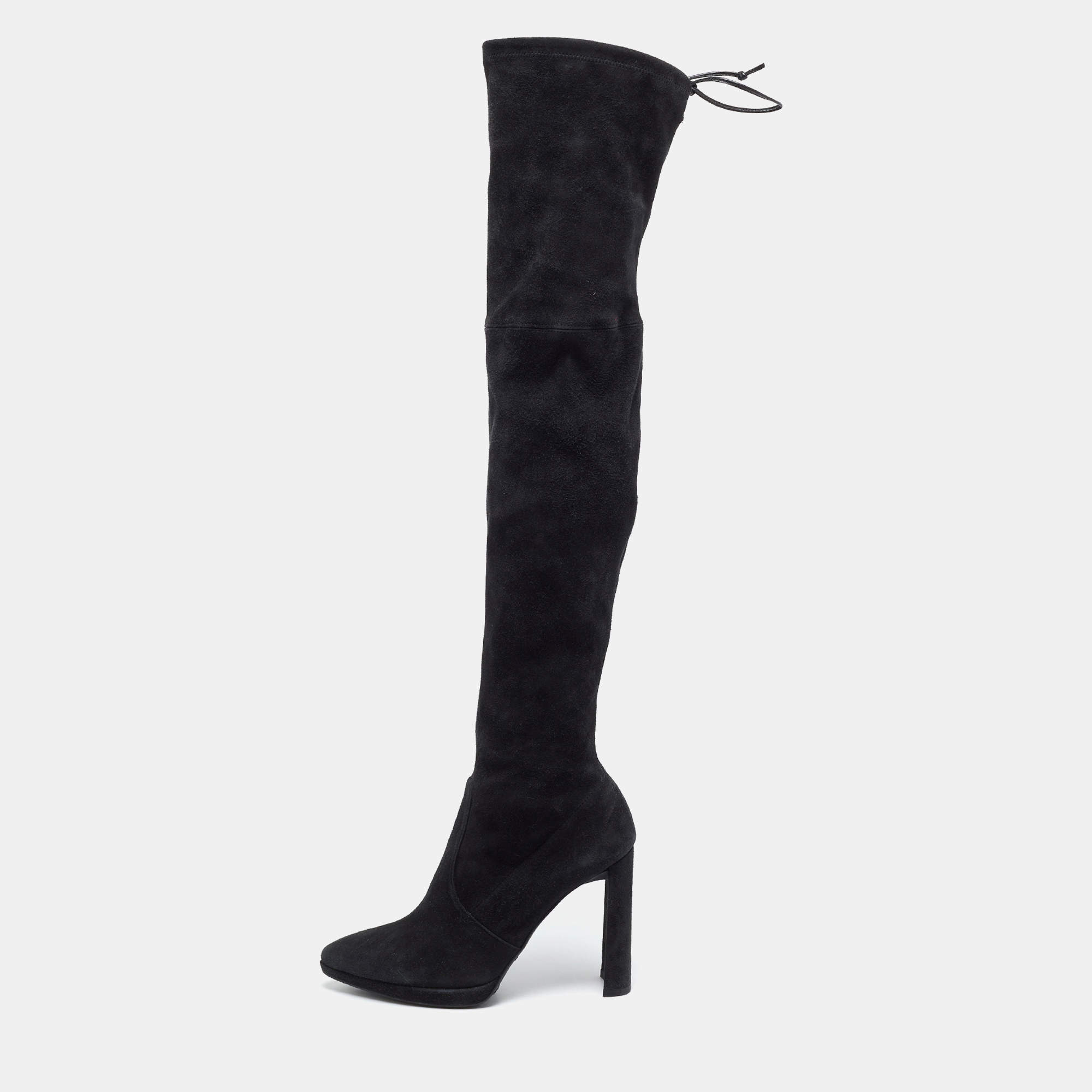 Pre Owned Stuart Weitzman Highland Size 37 Black Suede Knee Length Boots