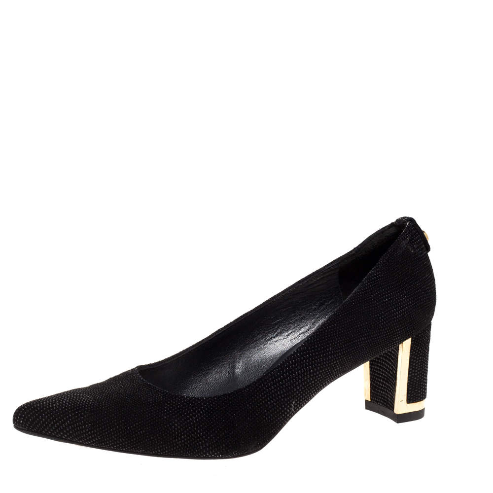 Stuart Weitzman Black Goosebump Effect Suede Block Heel Pointed Pumps Size 36