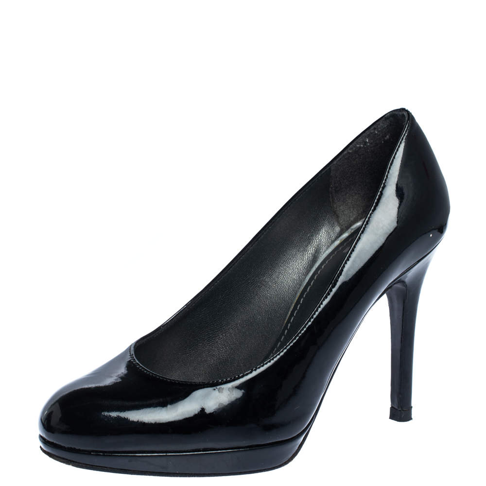  Stuart Weitzman Black Patent 'The Blog' Platform Pumps Size 36
