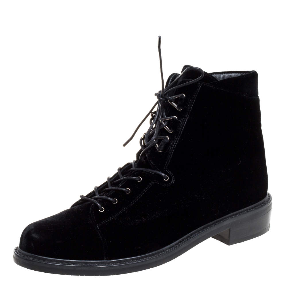 Pre Owned Stuart Weitzman Black Velvet Ankle Boots Size 39.5