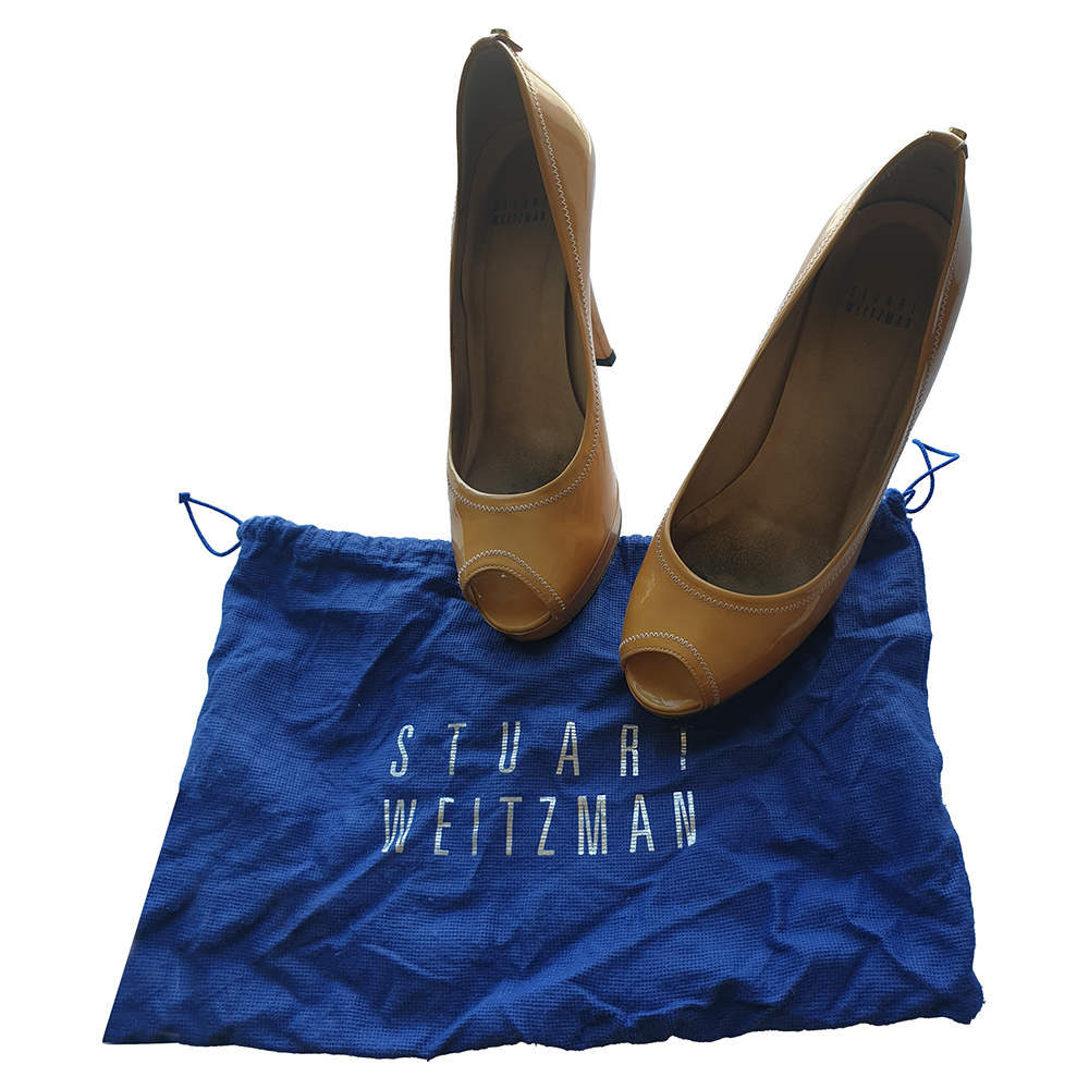 Pre Owned Stuart Weitzman Tan Leather Peep Toe pumps