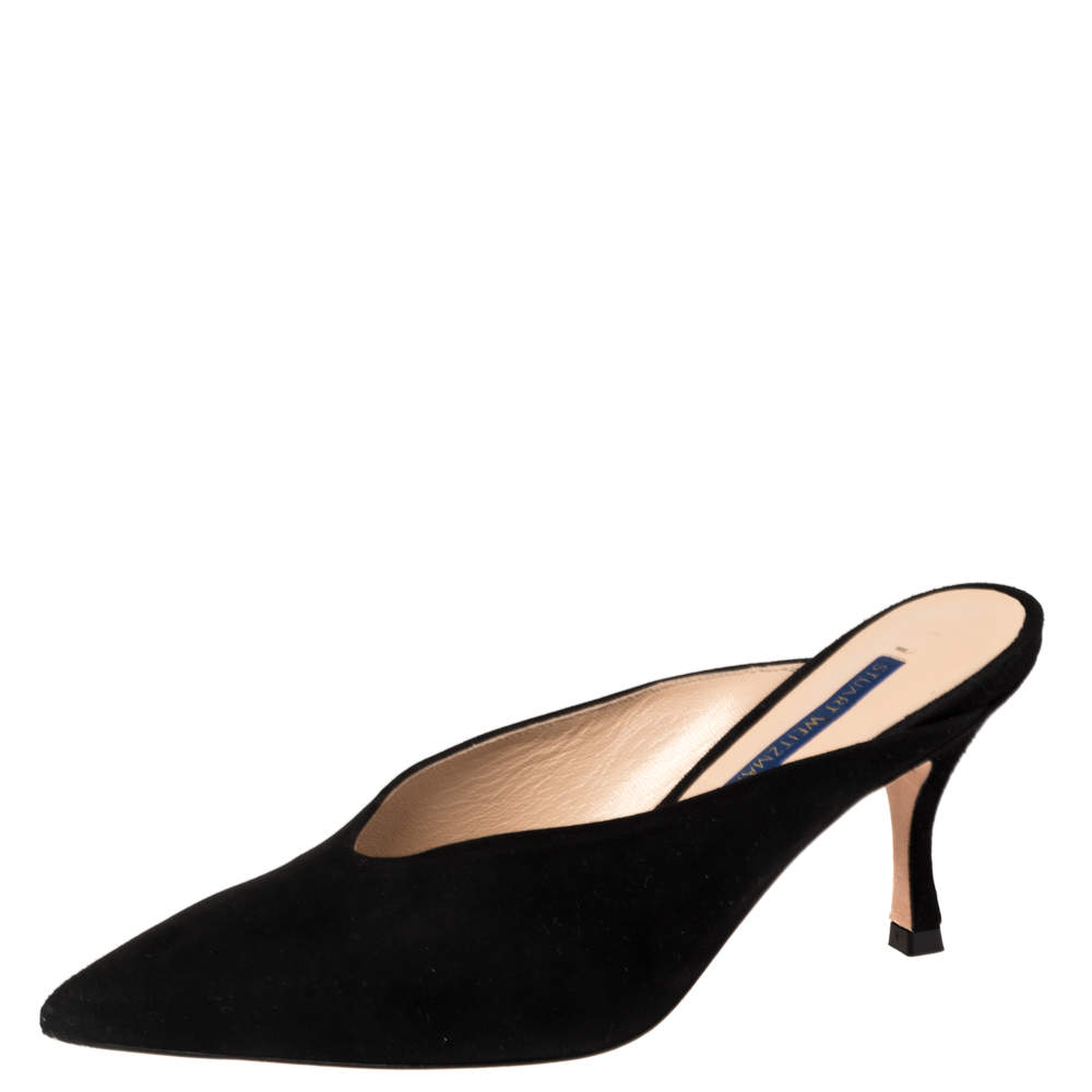 Pre Owned Stuart Weitzman Black Suede Lulah Mule Sandals Size 37.5