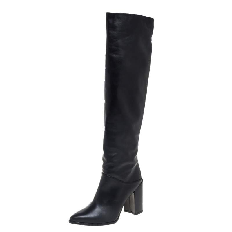 Stuart Weitzman Black Leather Knee Length Boots Size 38