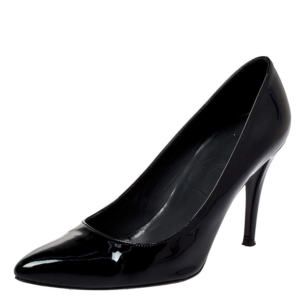 Stuart Weitzman Black Patent Leather Heist Pointed Toe Pumps Size 38.5