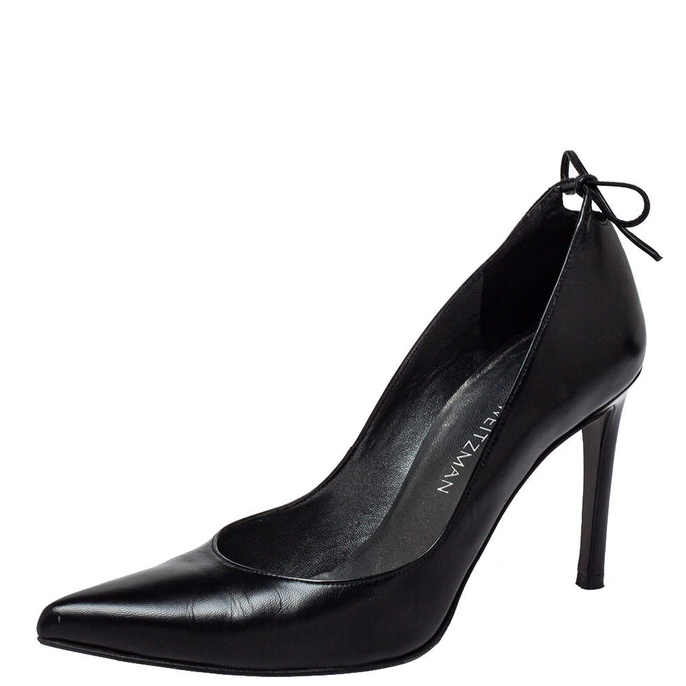 Stuart Weitzman Black Leather Peeka Bow Pumps Size 36.5