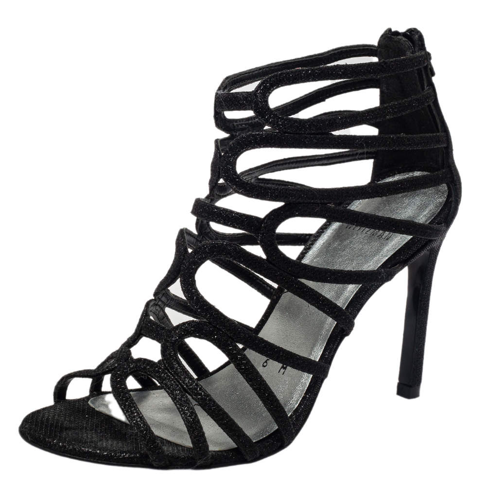 Stuart Weitzman Black Leather Loopdeloop Sandals Size 36.5