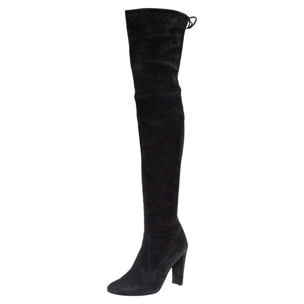 Stuart Weitzman Black Suede Highland Thigh High Boots Size 37.5