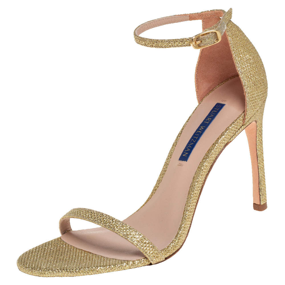 Stuart Weitzman Gold Glitter Ankle Strap Sandals  Size 37