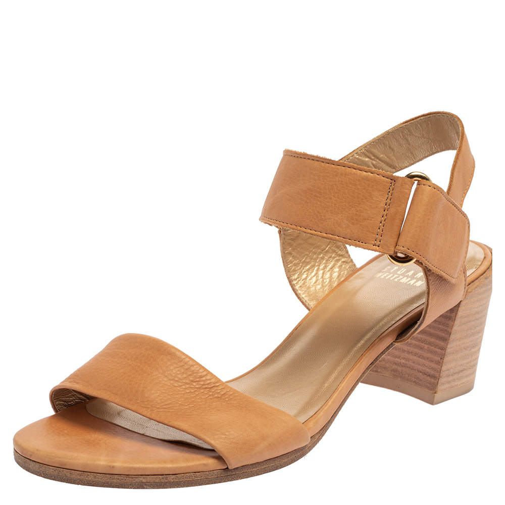 مملوكة مسبقًا Stuart Weitzman Tan Leather Ankle Strap Sandals Size 38