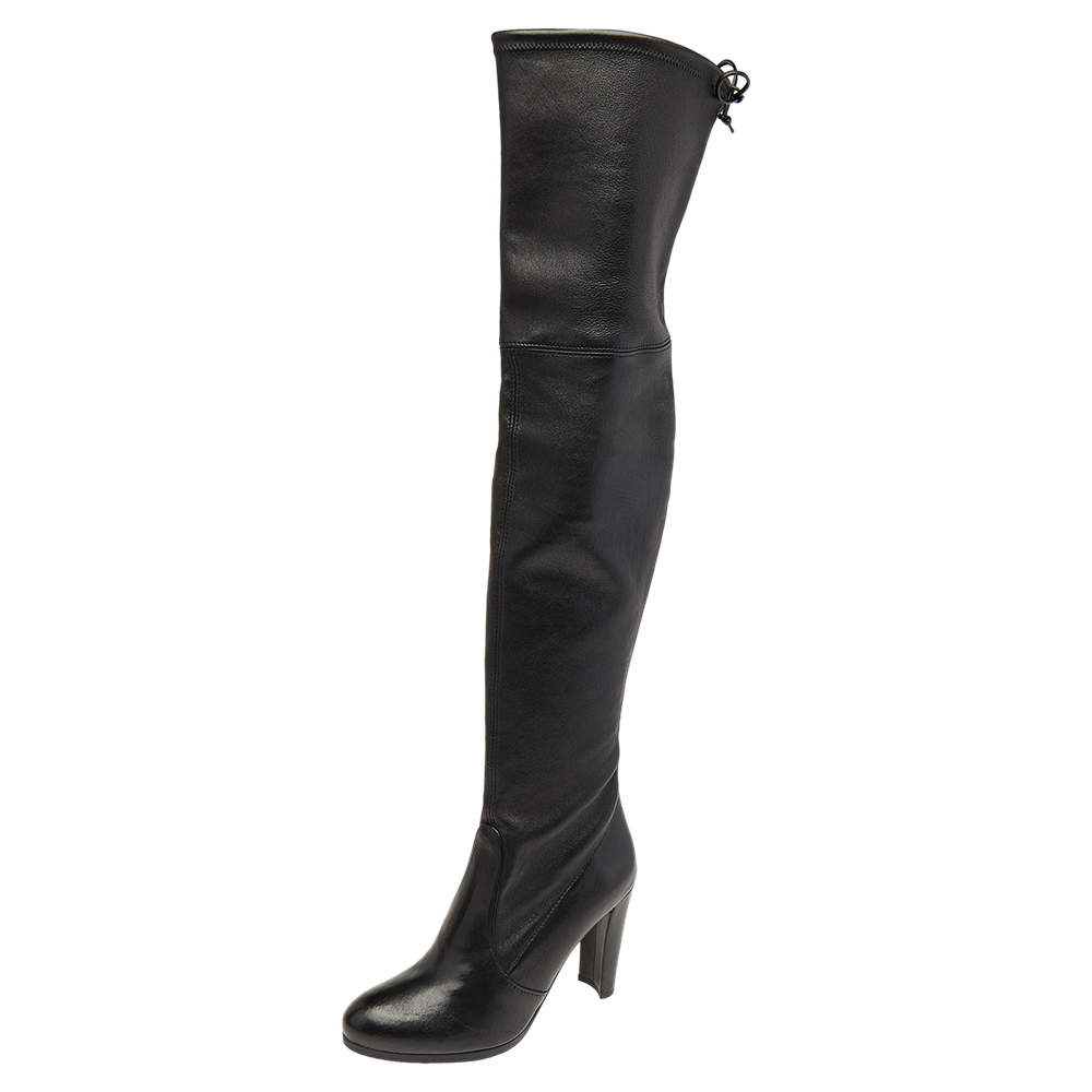 Stuart Weitzman Black Leather Over The Knee Length Boots Size 36.5