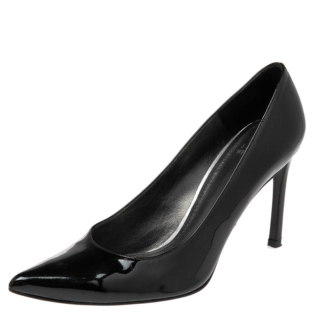 Stuart Weitzman Black Patent Leather Heist Pointed Toe Pumps Size 40.5