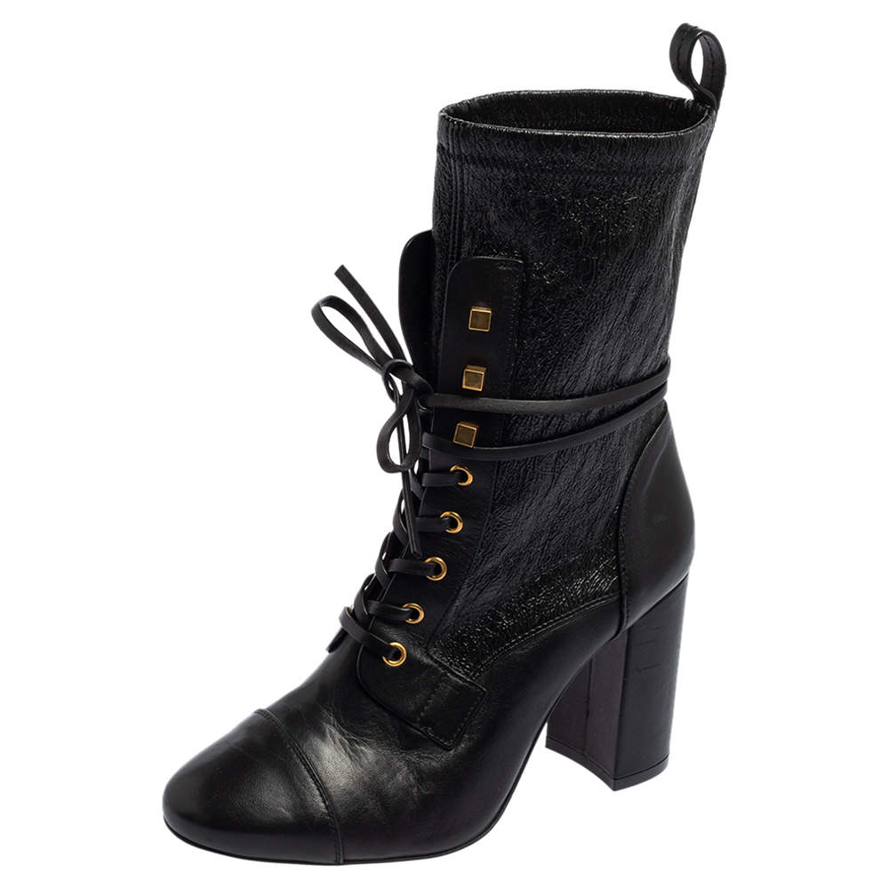 Stuart Weitzman Black Leather Mid Calf Block Heel Boots Size 39.5