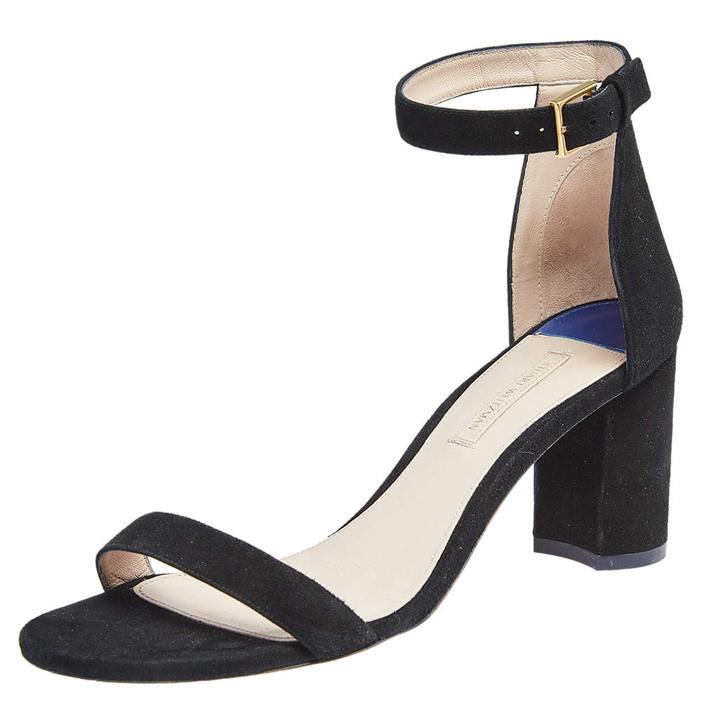 Stuart Weitzman Black Suede Bambina Ankle Strap Sandals Size 39