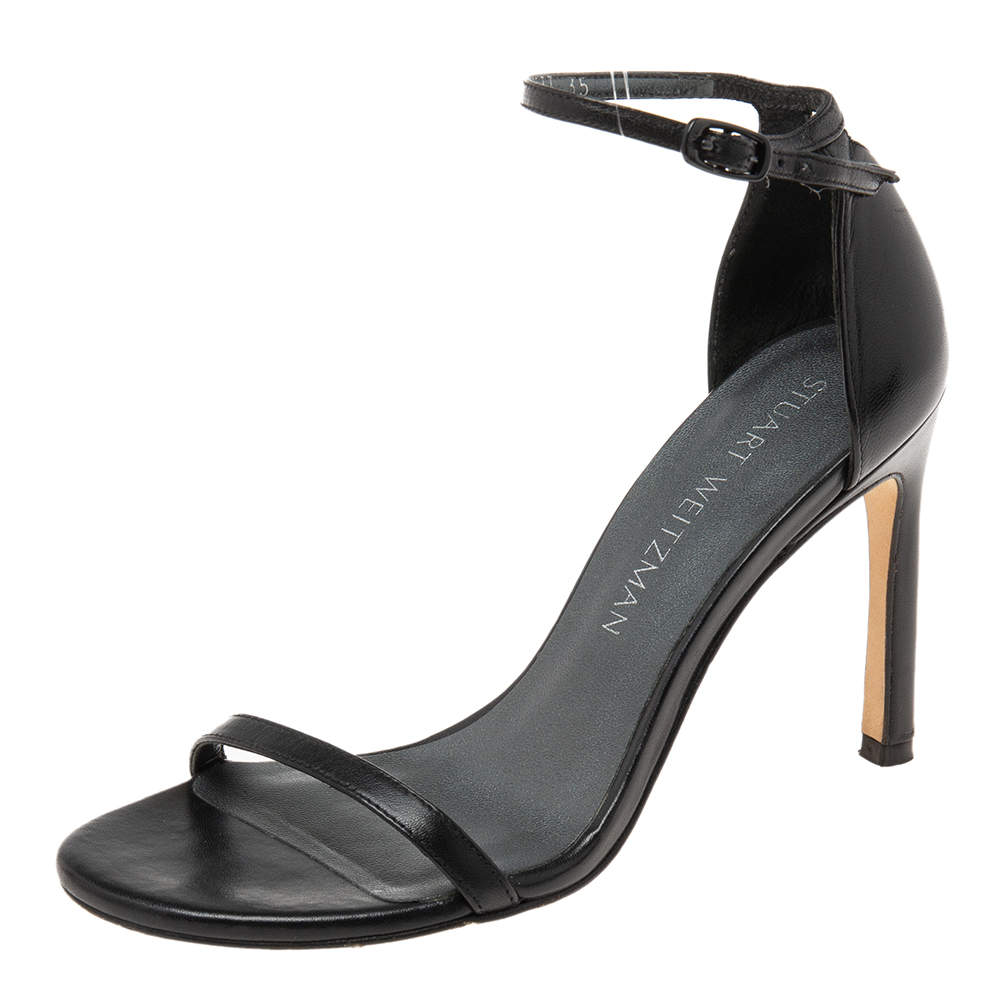 Stuart Weitzman Black Leather Ankle Strap Open Toe Sandals Size 35 ...