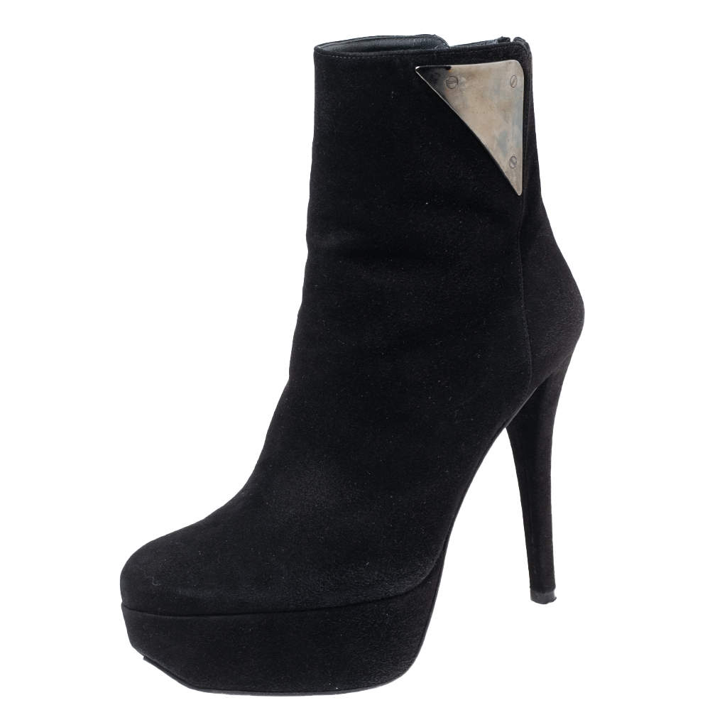 Stuart Weitzman Black Suede Platform Ankle Booties Size 38.5