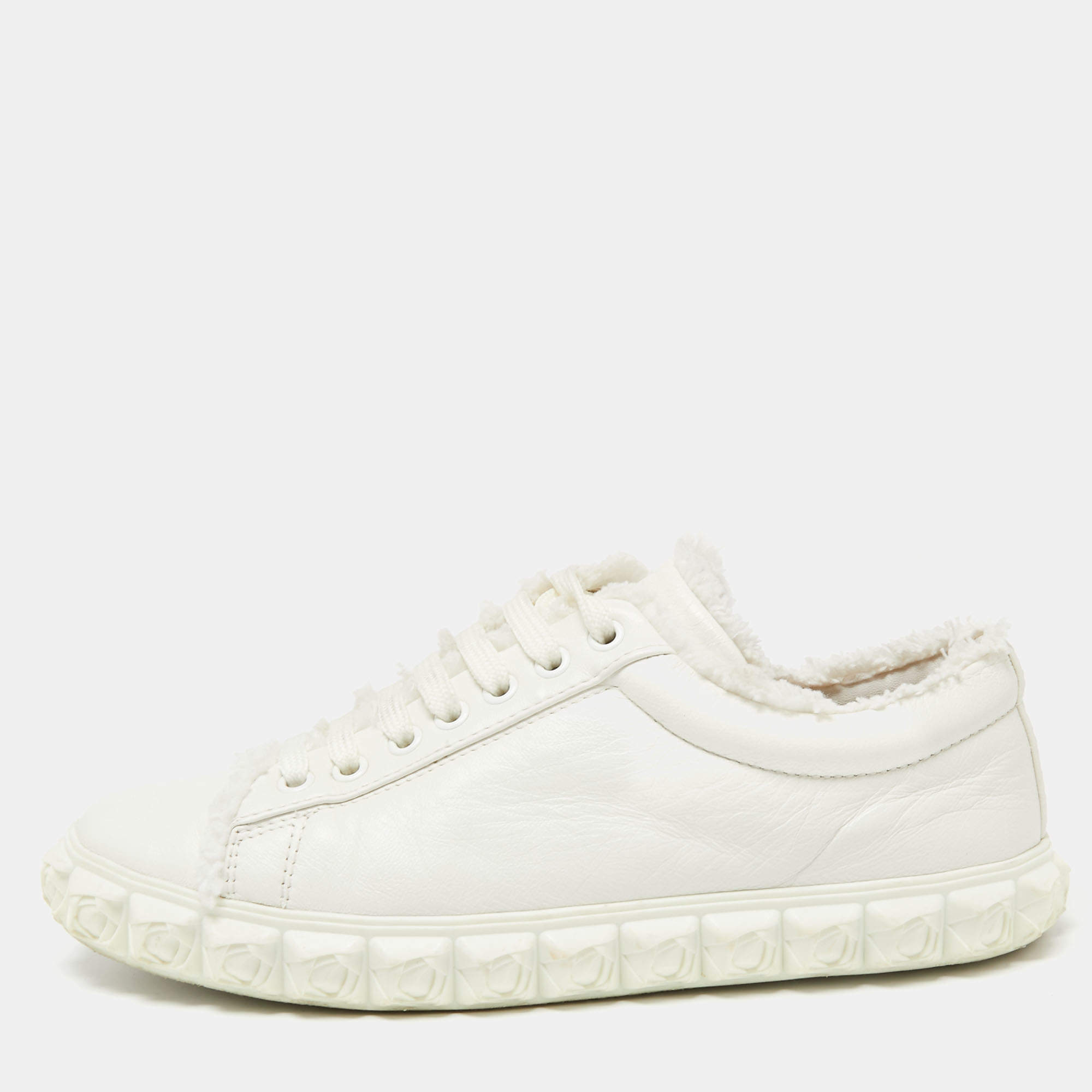 Stuart Weitzman White Leather Lace Up Sneakers Size 37.5 