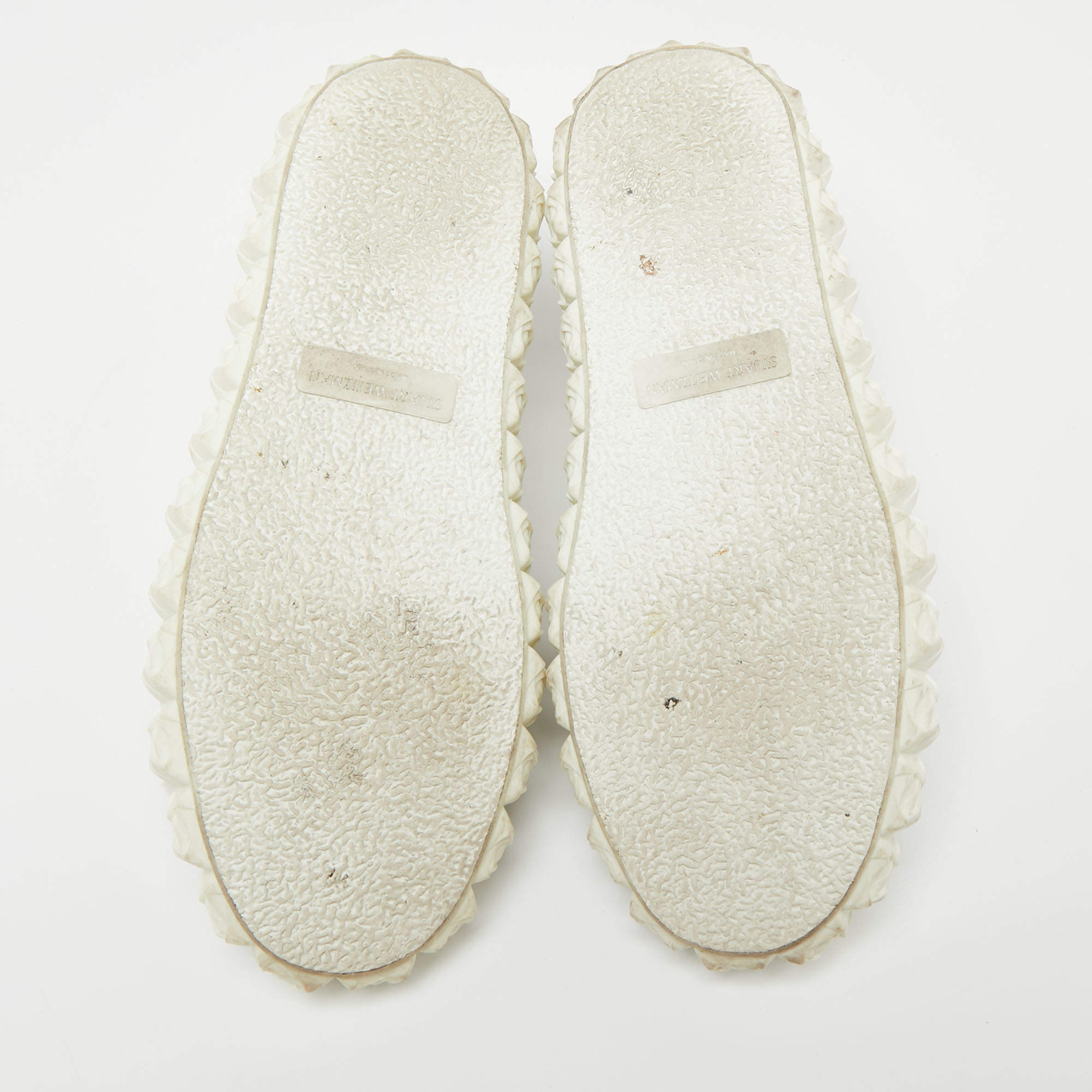 Pre Owned Stuart Weitzman White Leather Lace Up Sneakers Size 37.5 
