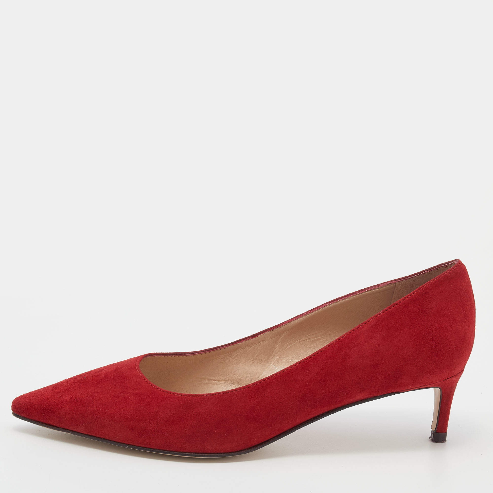 Stuart Weitzman Red Suede Anny Pointed Toe Pumps Size 37.5