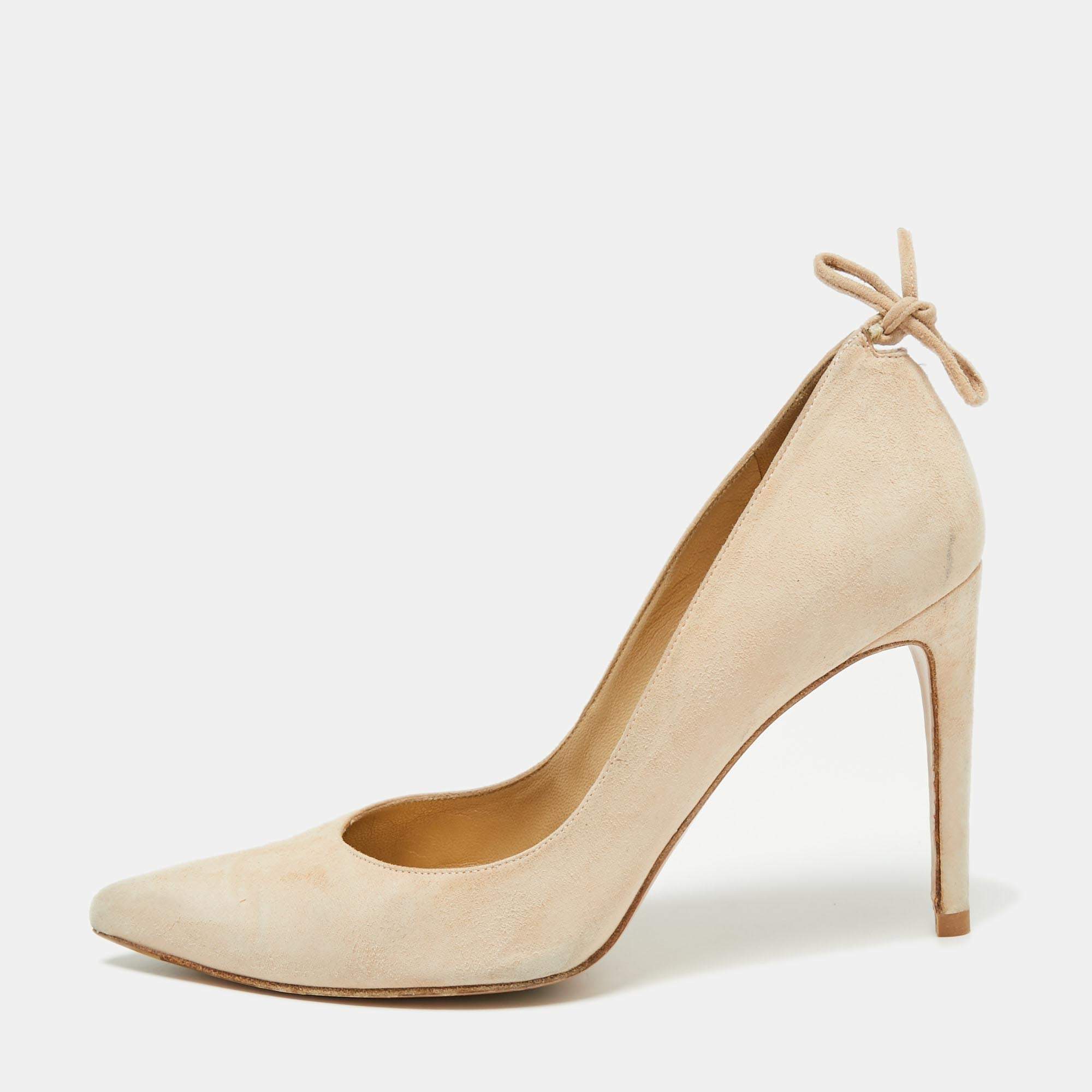 Stuart Weitzman Beige Suede Peekabow Pumps Size 38