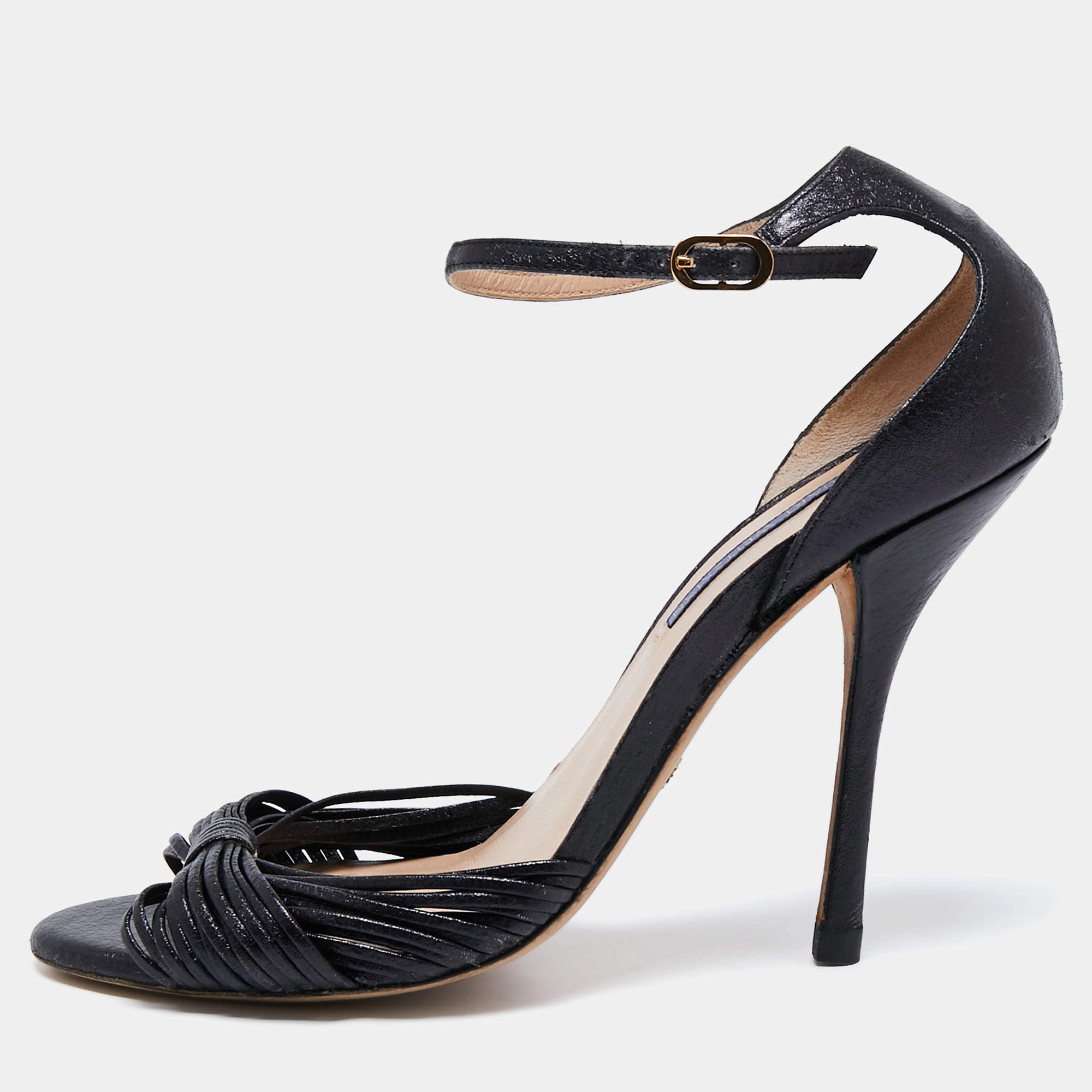 Stuart Weitzman Black Leather Ankle Strap Sandals Size 38.5