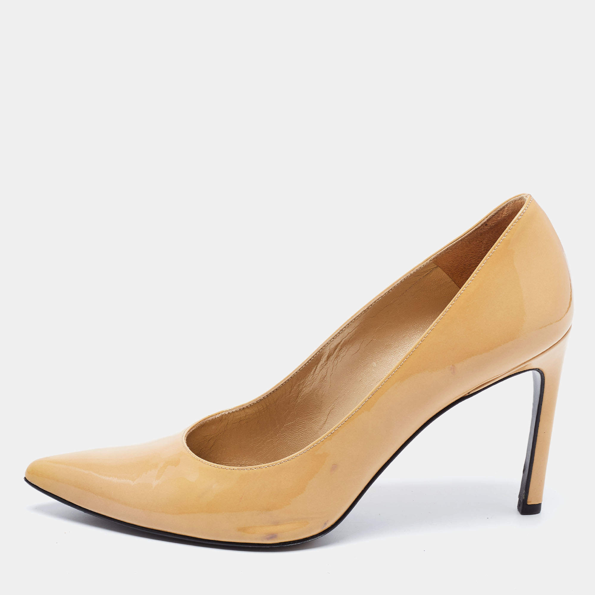 Pre Owned Stuart Weitzman Beige Patent Heist Pumps Size 39.5