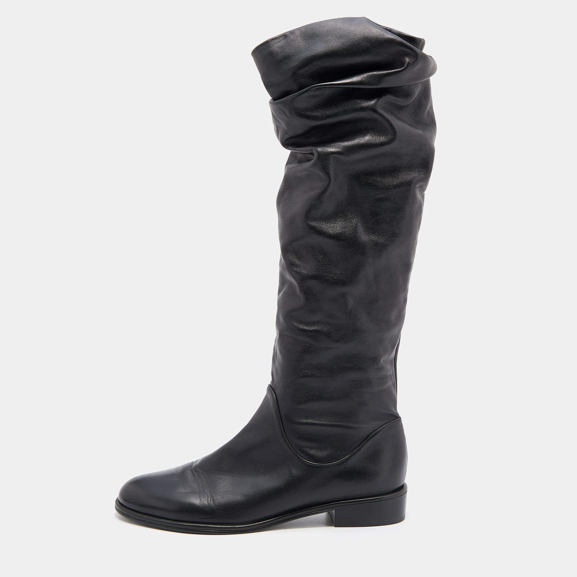 Pre Owned Stuart Weitzman Black Leather Knee Length Boots Size 37