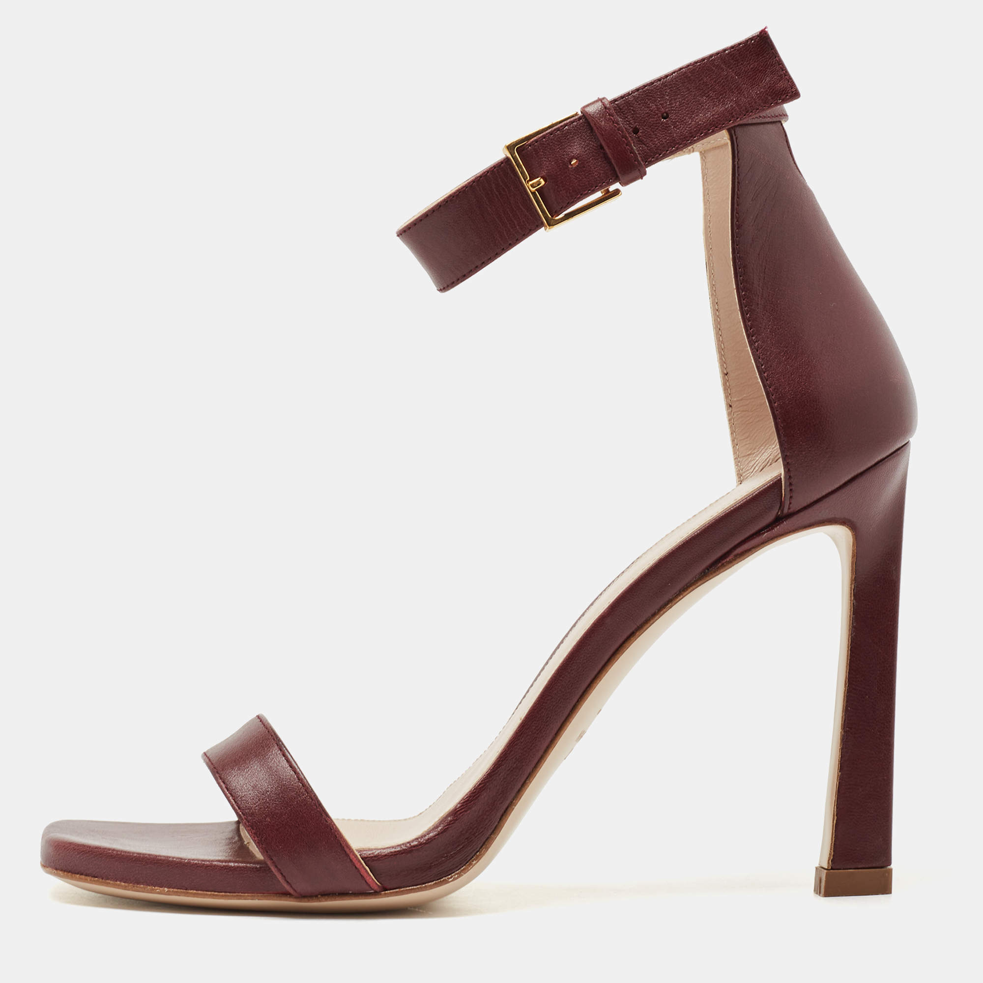 Stuart Weitzman Burgundy Leather Nudistsong Ankle Strap Sandals Size 38