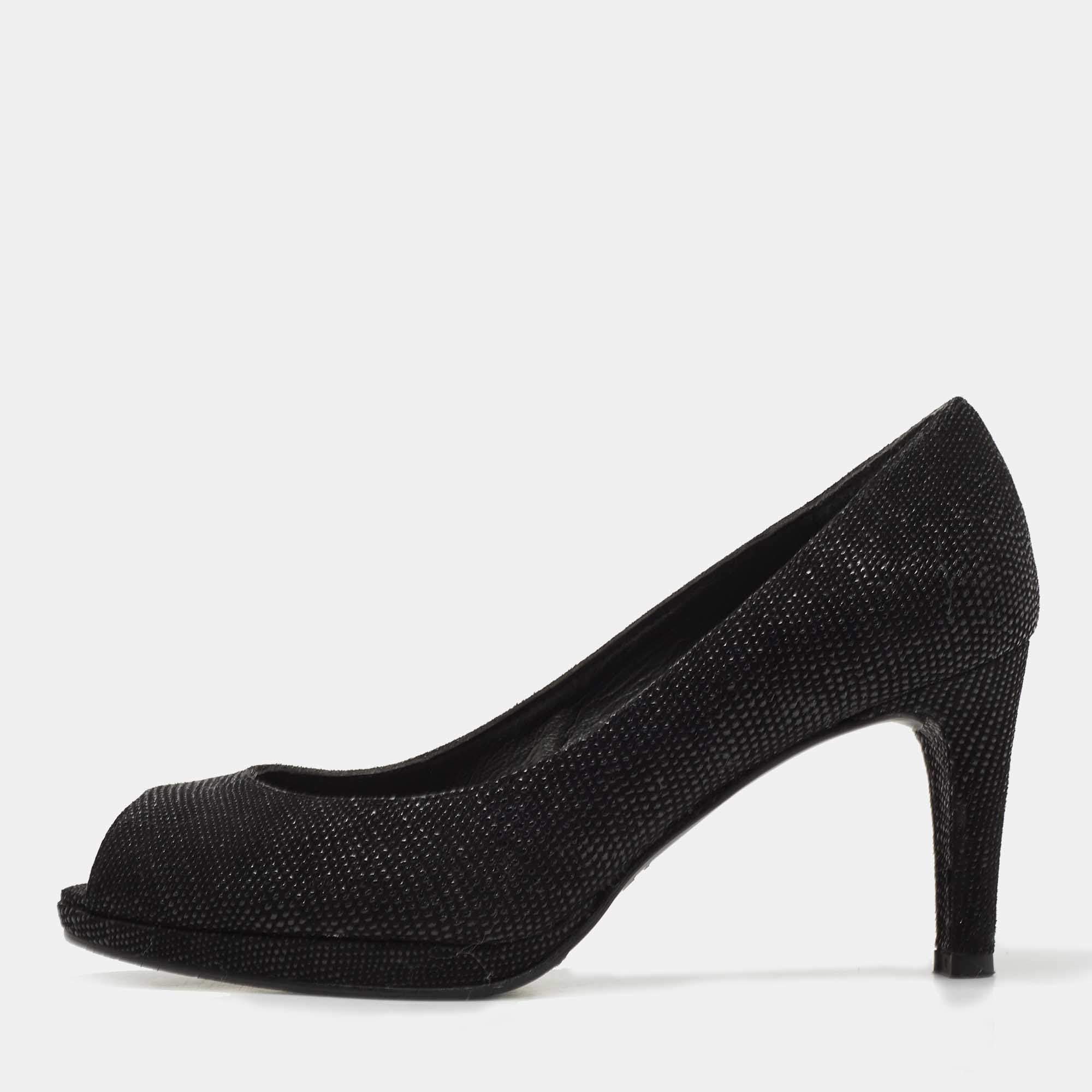 Stuart Weitzman Black Textured Leather Peep Toe Platform Pumps Size 38