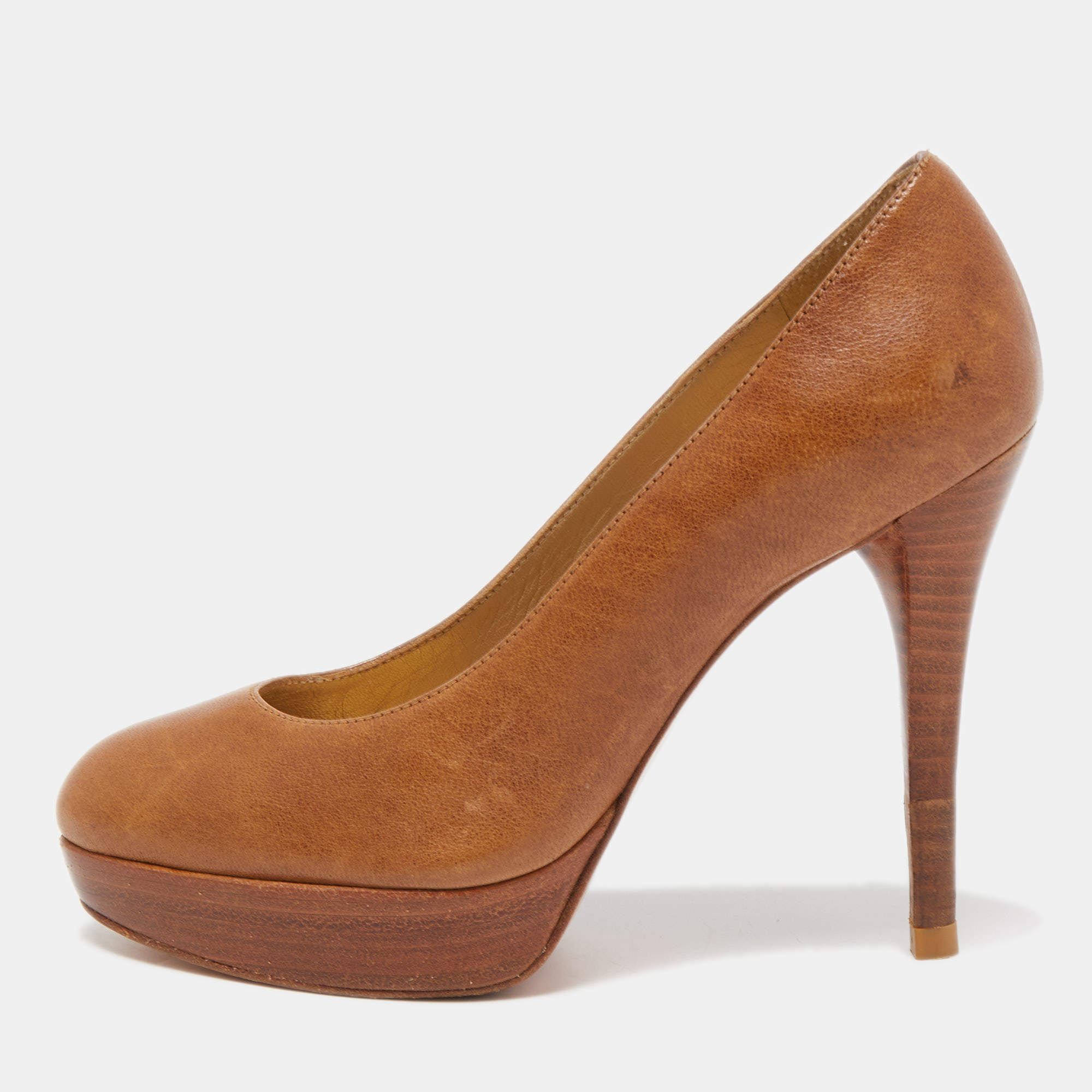 Stuart Weitzman Brown Leather Platform Pumps Size 35