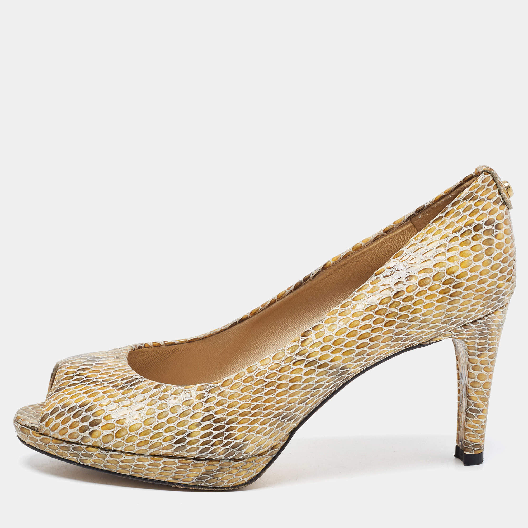 Stuart Weitzman Multicolor Python Embossed Leather Peep Toe  Pumps Size 39