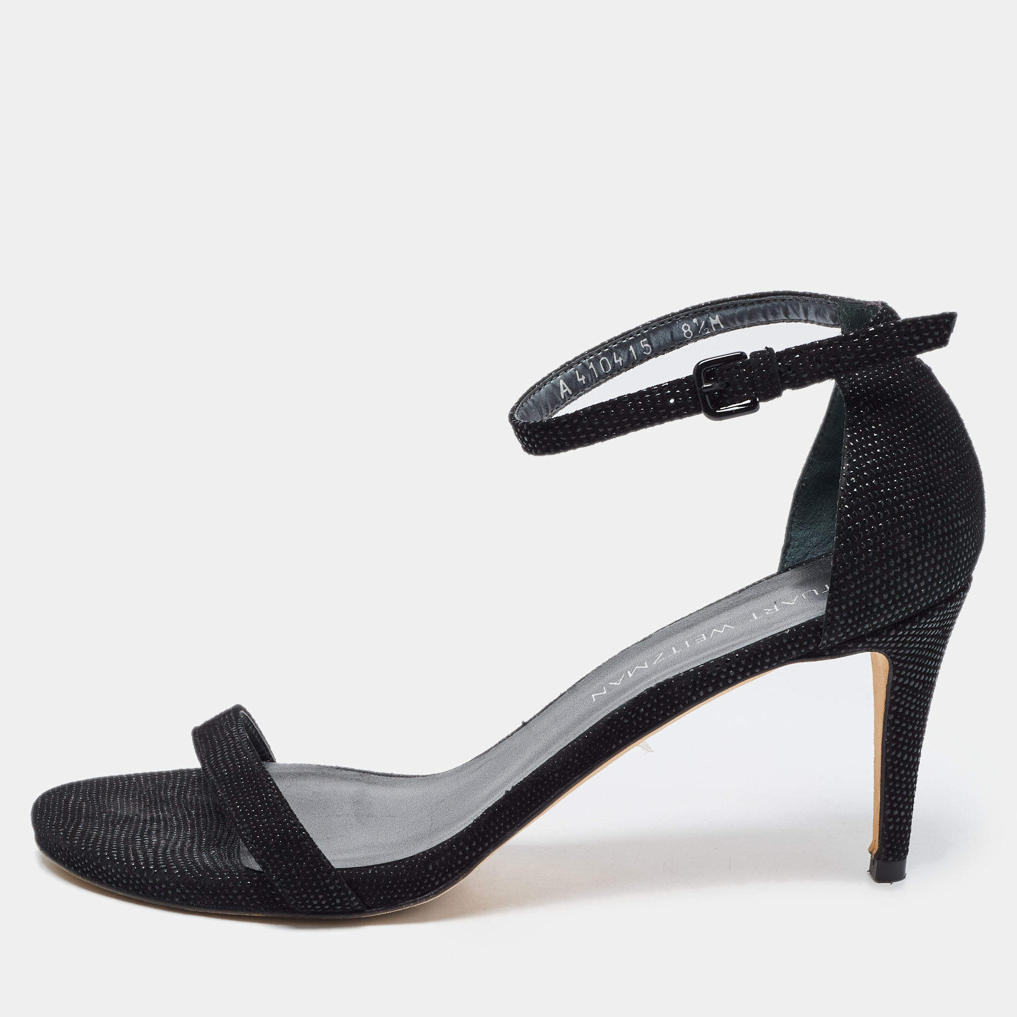 Stuart Weitzman Black Textured Suede Ankle Strap Open Toe Sandals Size 39 