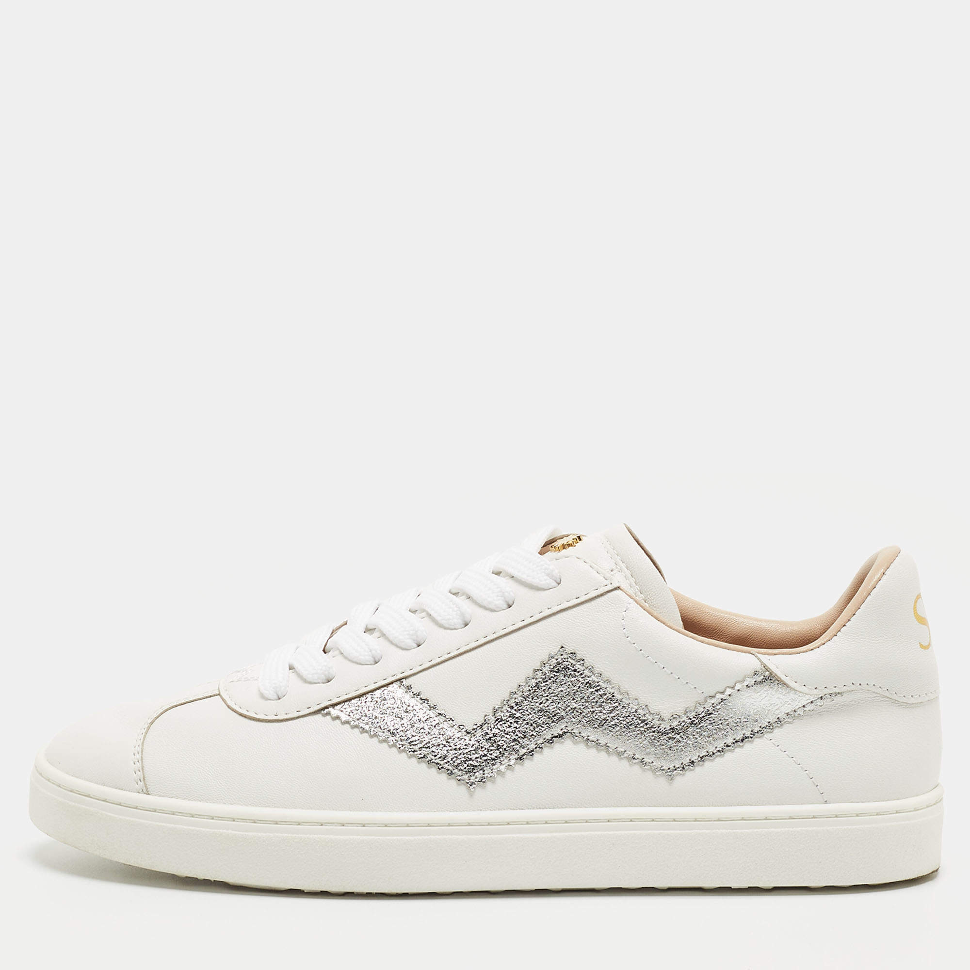 Pre Owned Stuart Weitzman White Leather Darly Sneakers Size 36