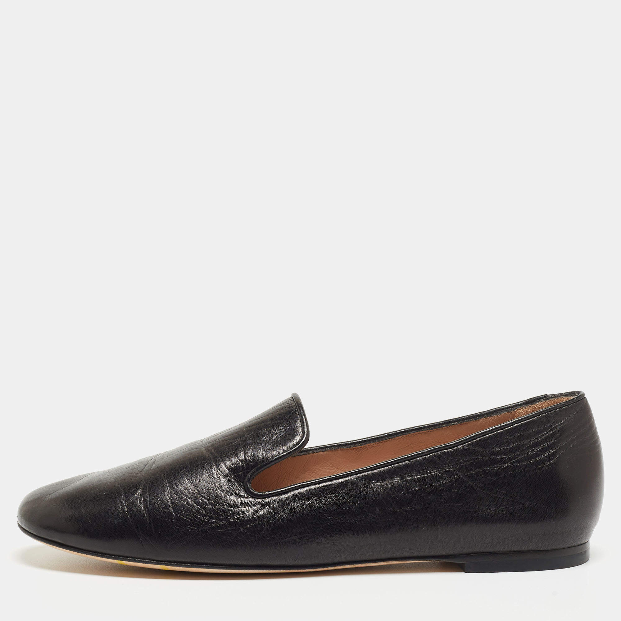 Stuart Weitzman Black Leather Smoking Slippers Size 39.5