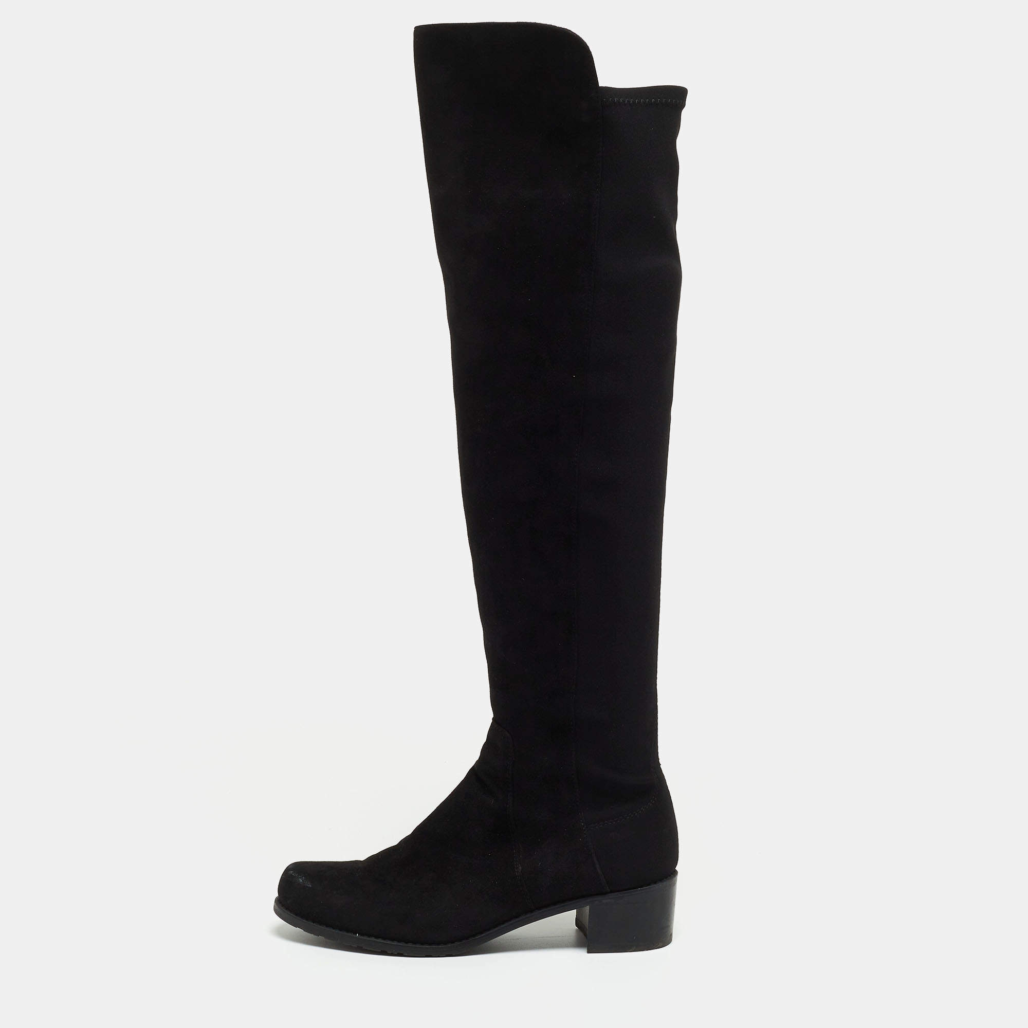 مملوكة مسبقًا Stuart Weitzman Black Suede and Fabric Knee Length Boots Size 36.5