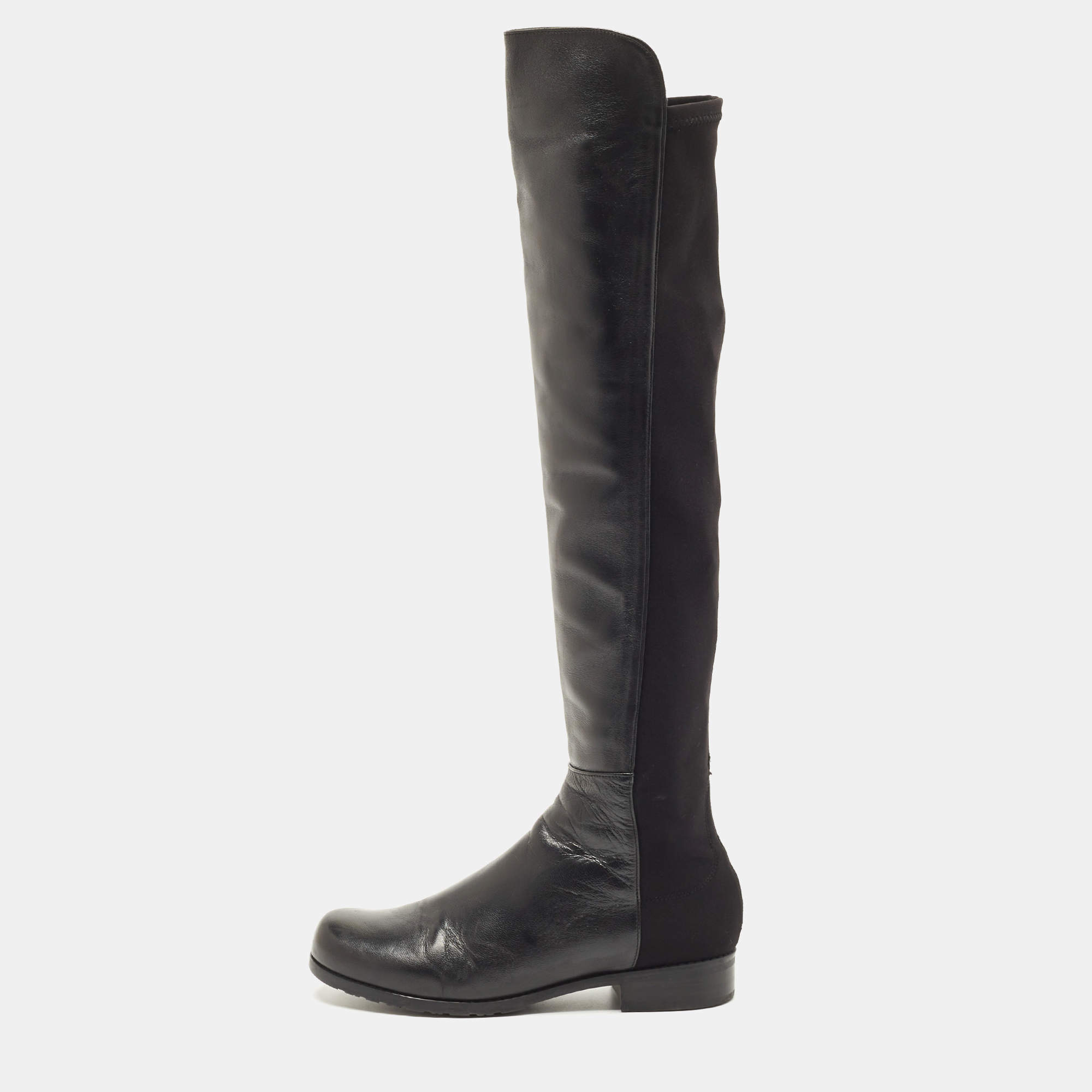 Stuart Weitzman Black Leather And Stretch Fabric Knee Length Boots Size 37