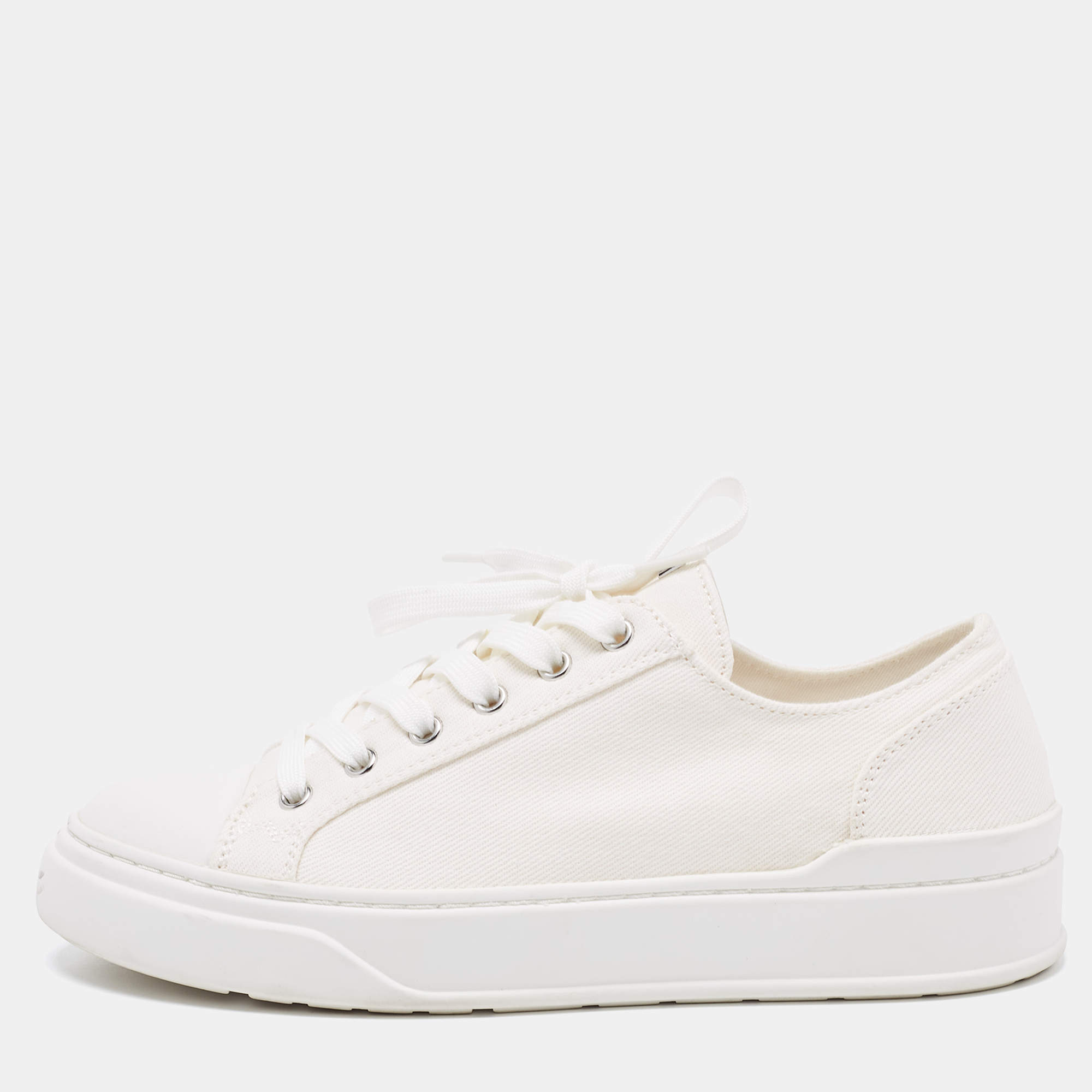 Stuart Weitzman White Canvas Sammy Sneakers Size 36.5