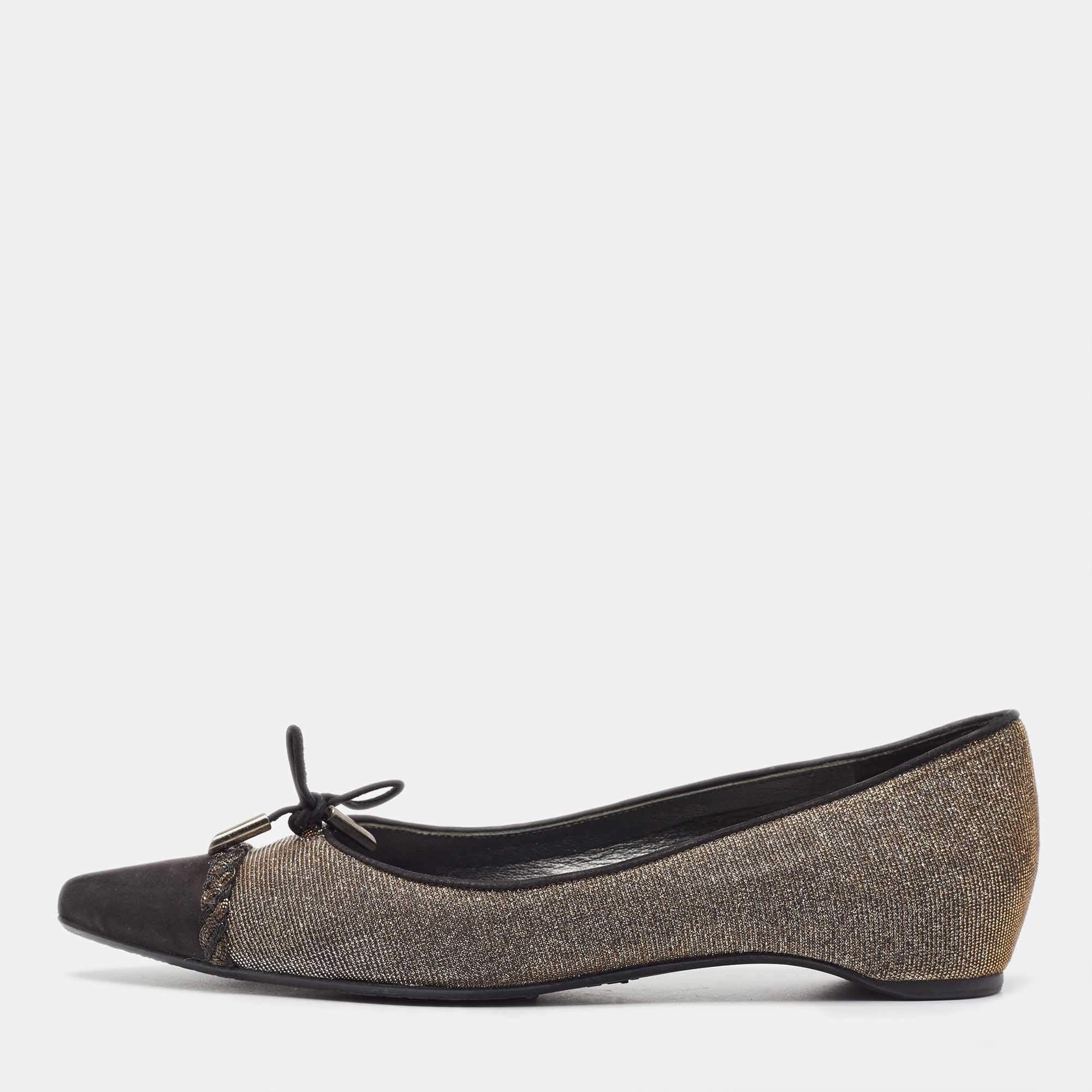 Stuart Weitzman Gold/Silver Glitter and Nubuck Ballet Flats Size 38.5