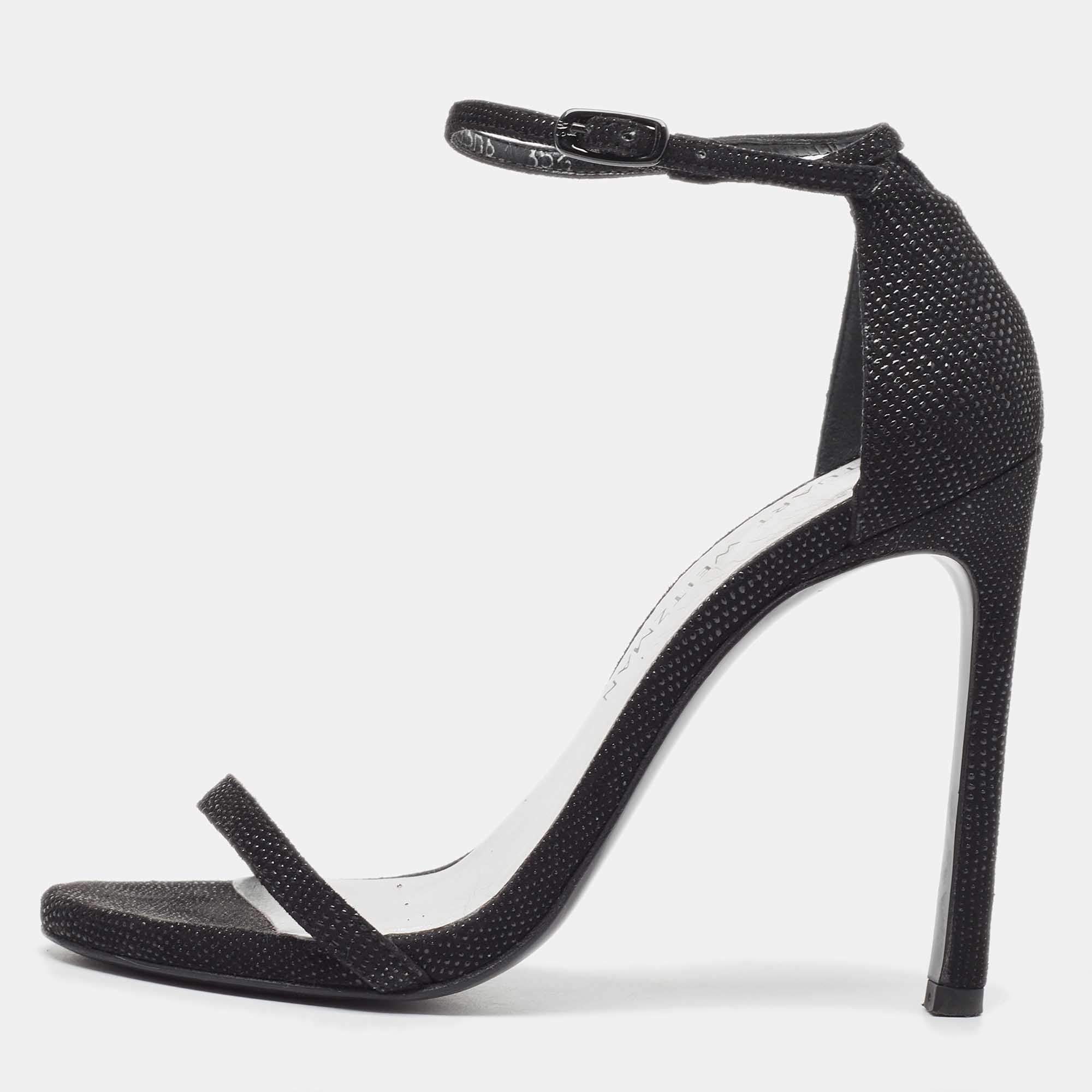 Stuart Weitzman Black Textured Suede Open Toe Ankle Strap Sandals Size 35.5