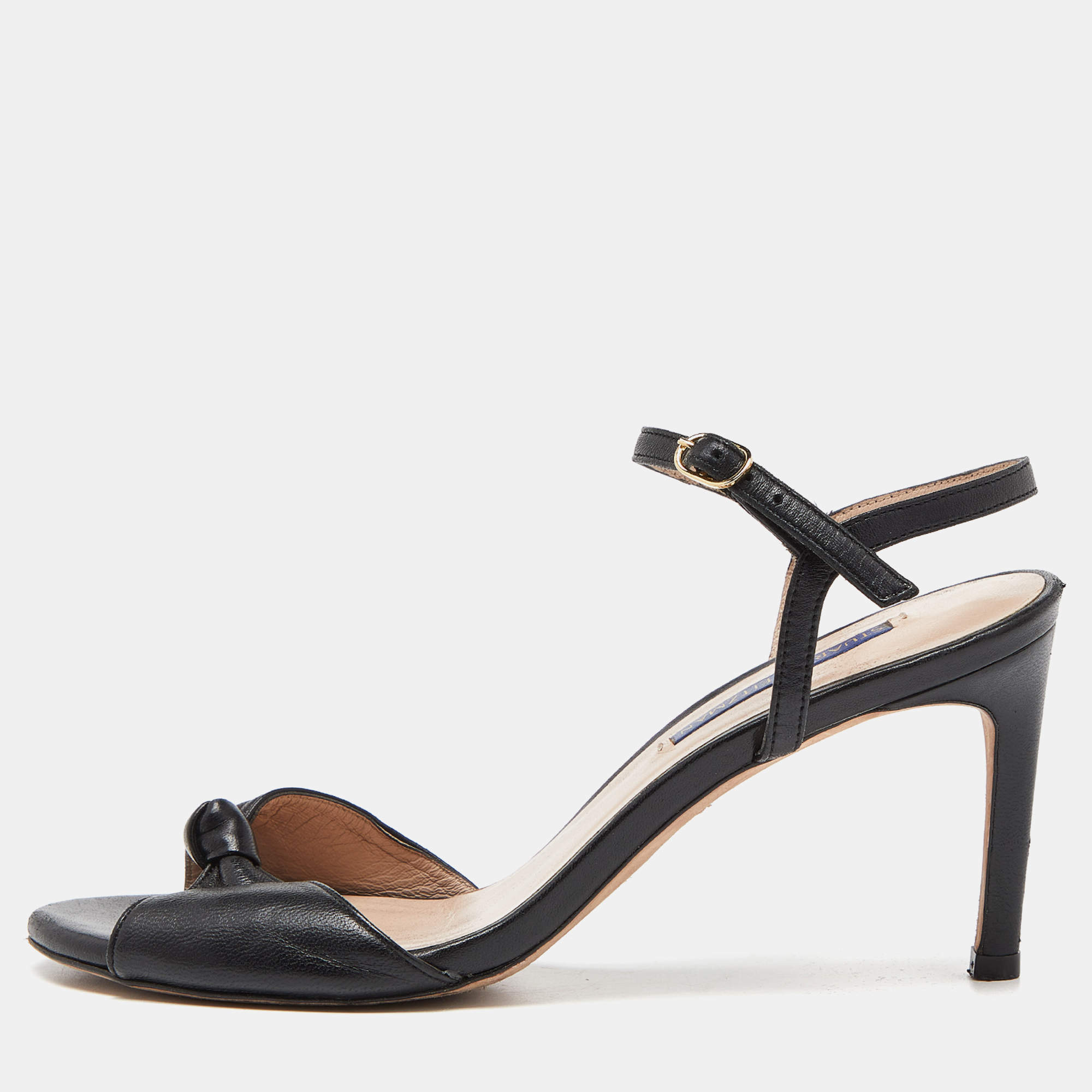 Stuart Weitzman Black Leather Ankle Strap Sandals Size 38.5