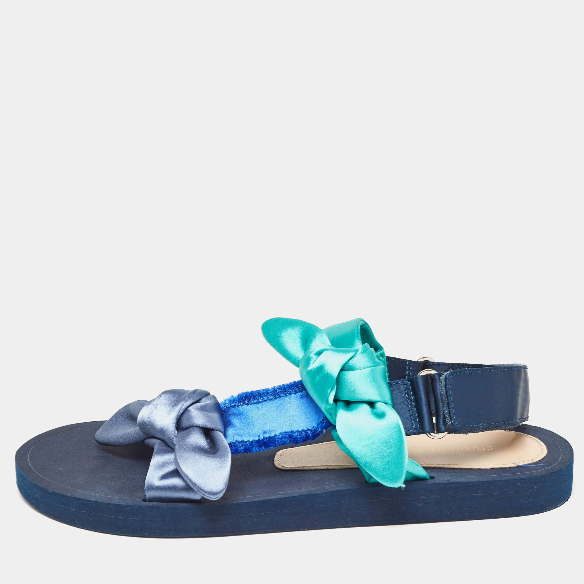 Stuart Weitzman Multicolor Satin Knot Slingback Slide Sandals Size 38.5