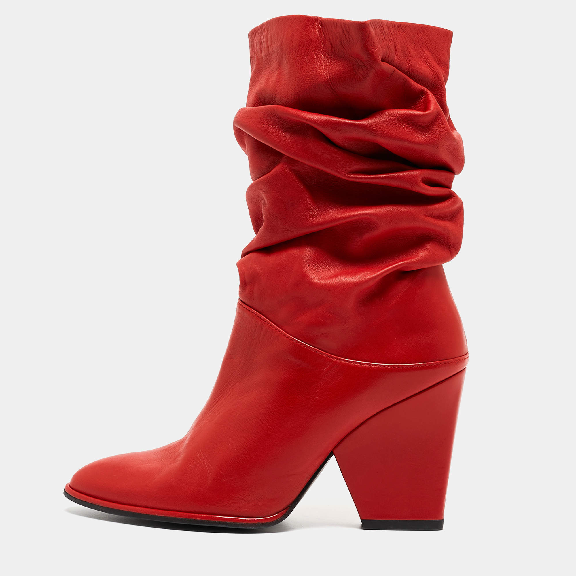 Stuart Weitzman Red Leather Slouch Block Heel Ankle Length Boots Size 36.5