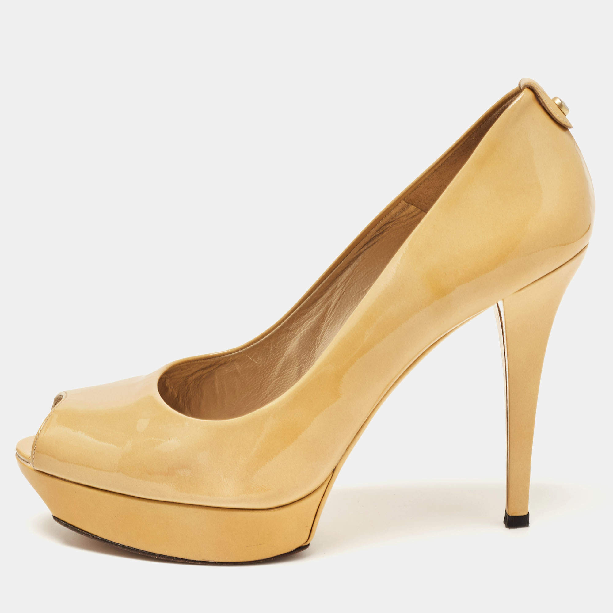Stuart Weitzman Yellow Patent Leather Peep Toe Platform Pumps Size 40