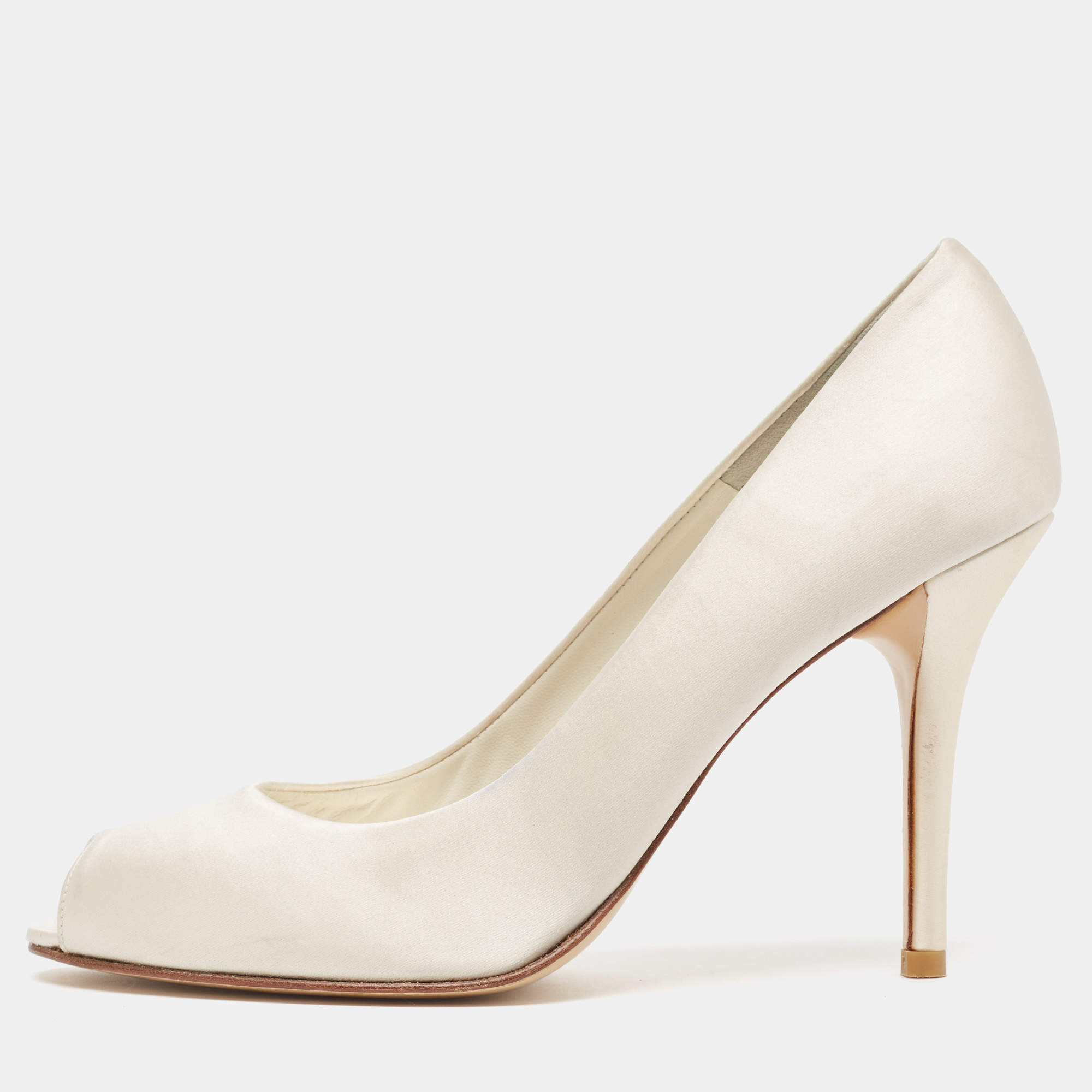Stuart Weitzman White Satin Peep Toe Pumps Size 40.5