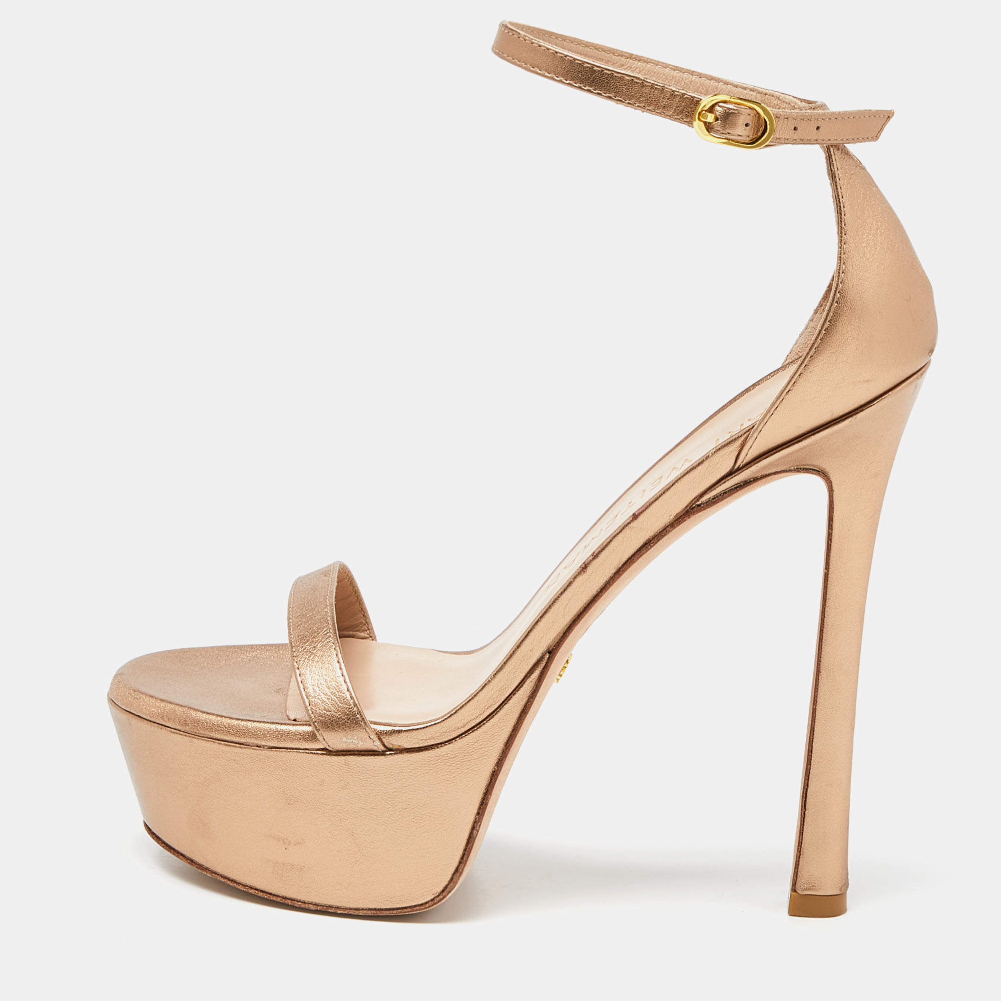 Stuart Weitzman Metallic Leather Nudist Hollywood Platform Sandals Size 39