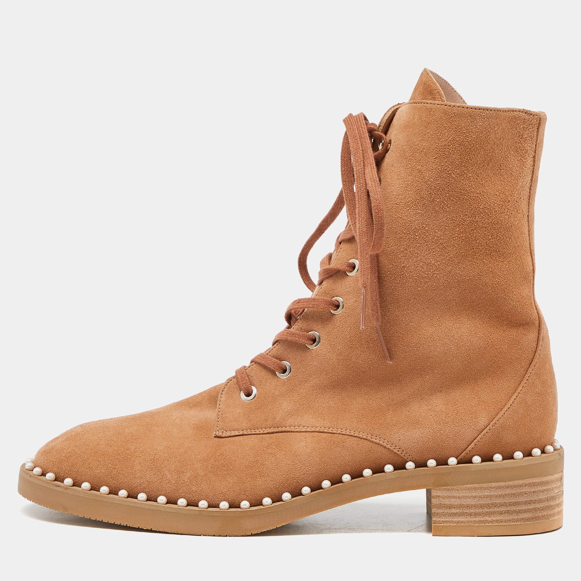 Stuart Weitzman Tan Suede Lace Up Ankle Boots Size 40