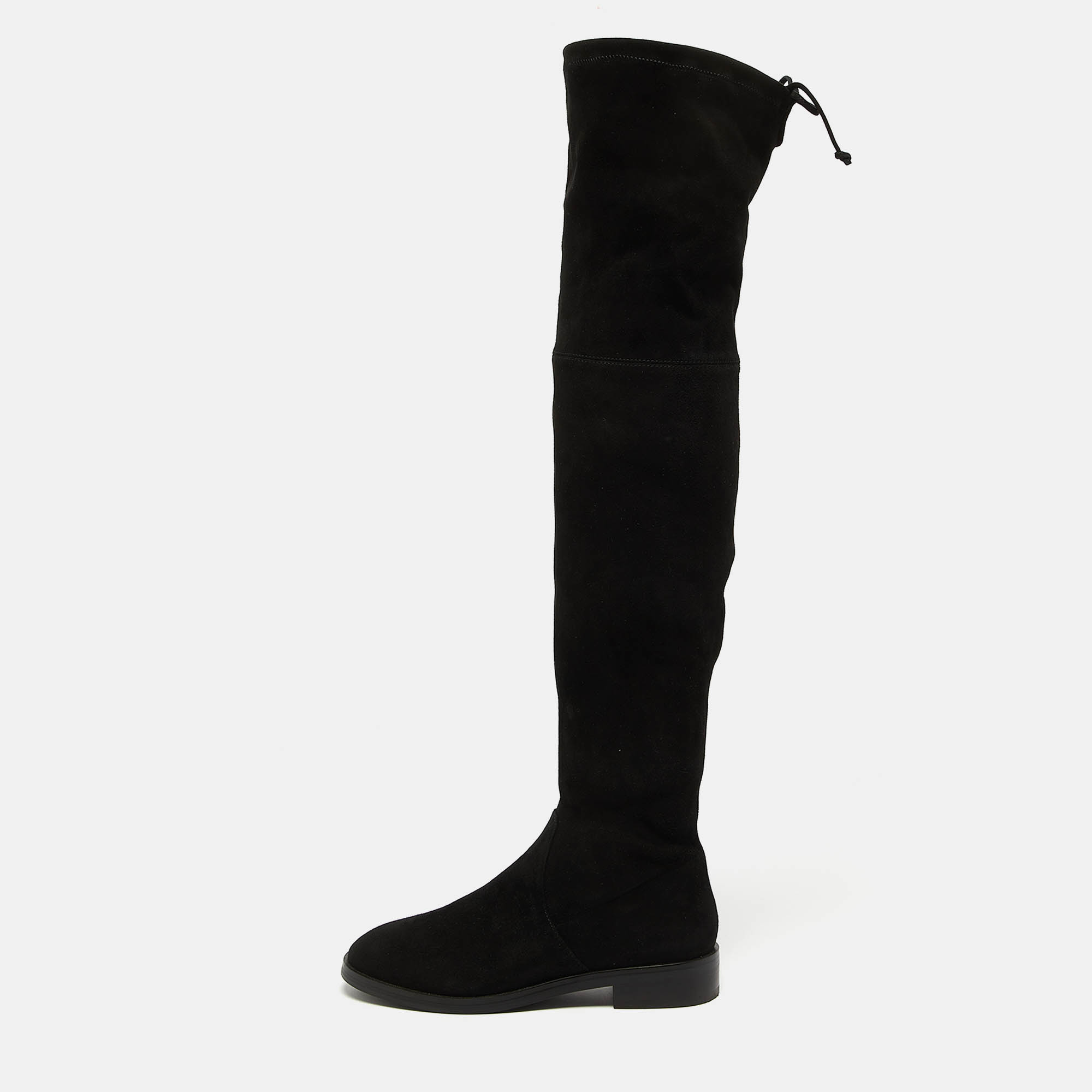 Pre Owned Stuart Weitzman Black Suede Lowland Over The Knee Boots Size 37.5