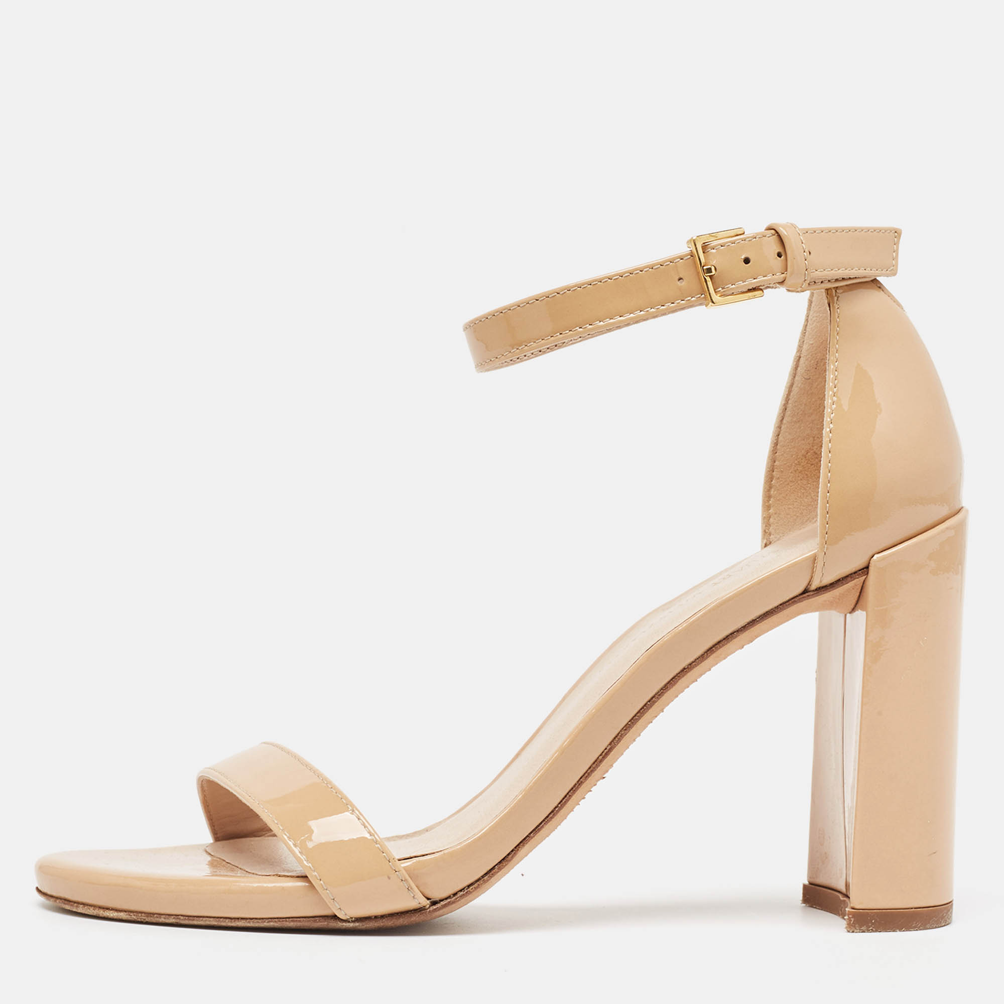 Stuart Weitzman Beige Patent Ankle Strap Sandals Size 36.5