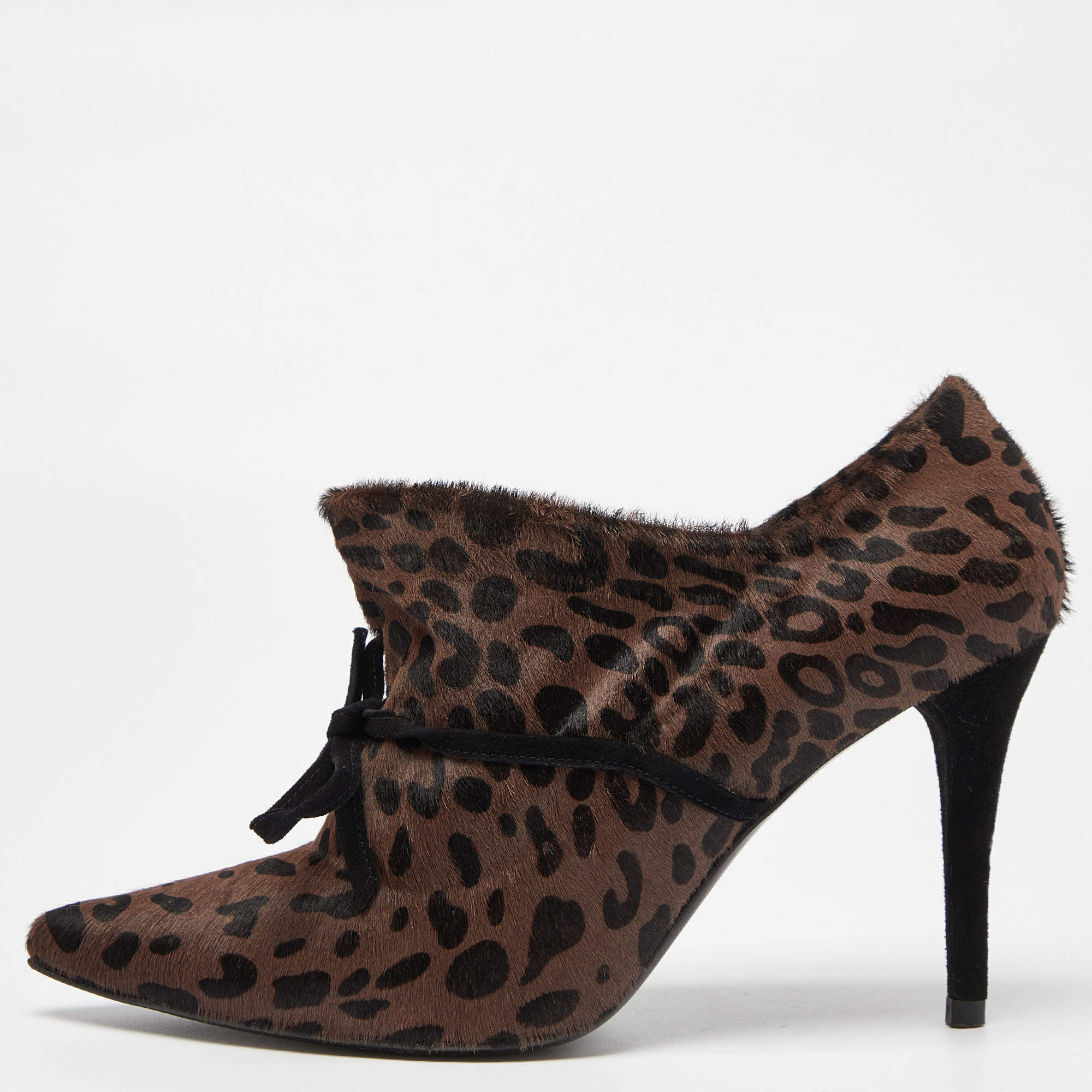 Stuart Weitzman Brown/Black Leopard Print Calfhair Pointed Toe Booties Size 38