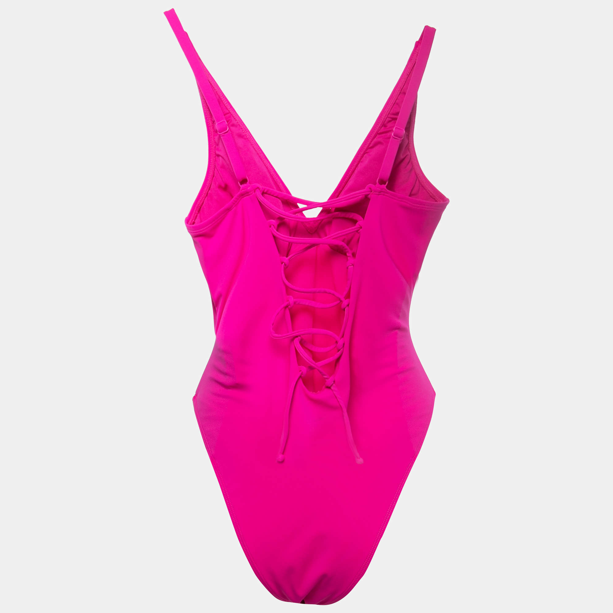 TA3 Pink Jersey Lace Up High Cut Plungey Swimsuit S TA3